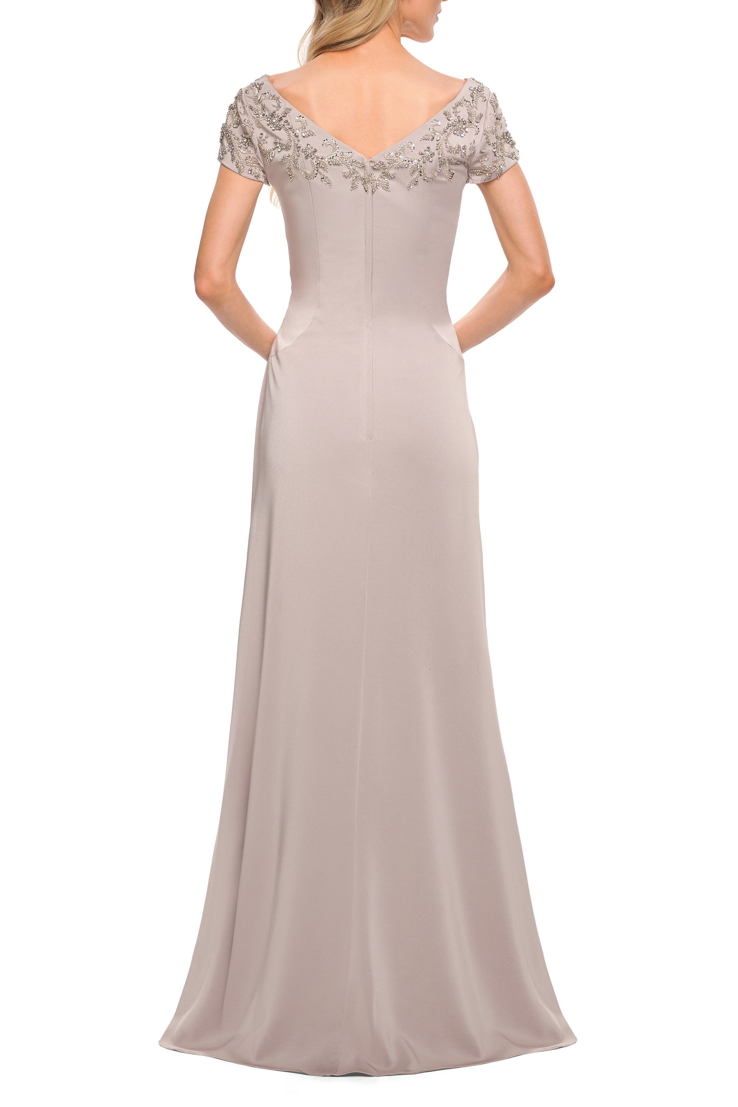 Short Sleeve Evening Dress with Beaded Neckline - image 2