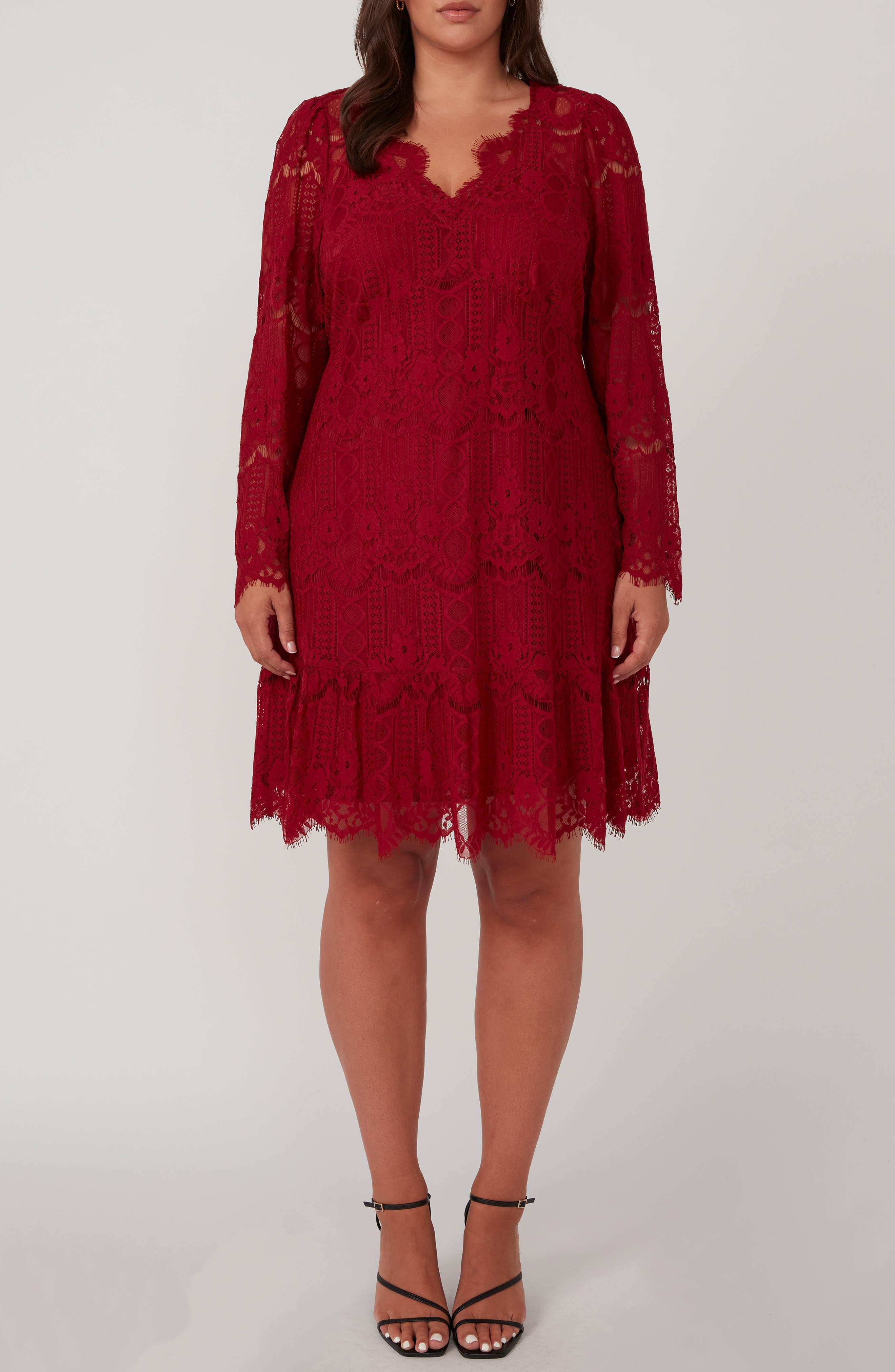 Lace Overlay Long Sleeve Dress - image 1