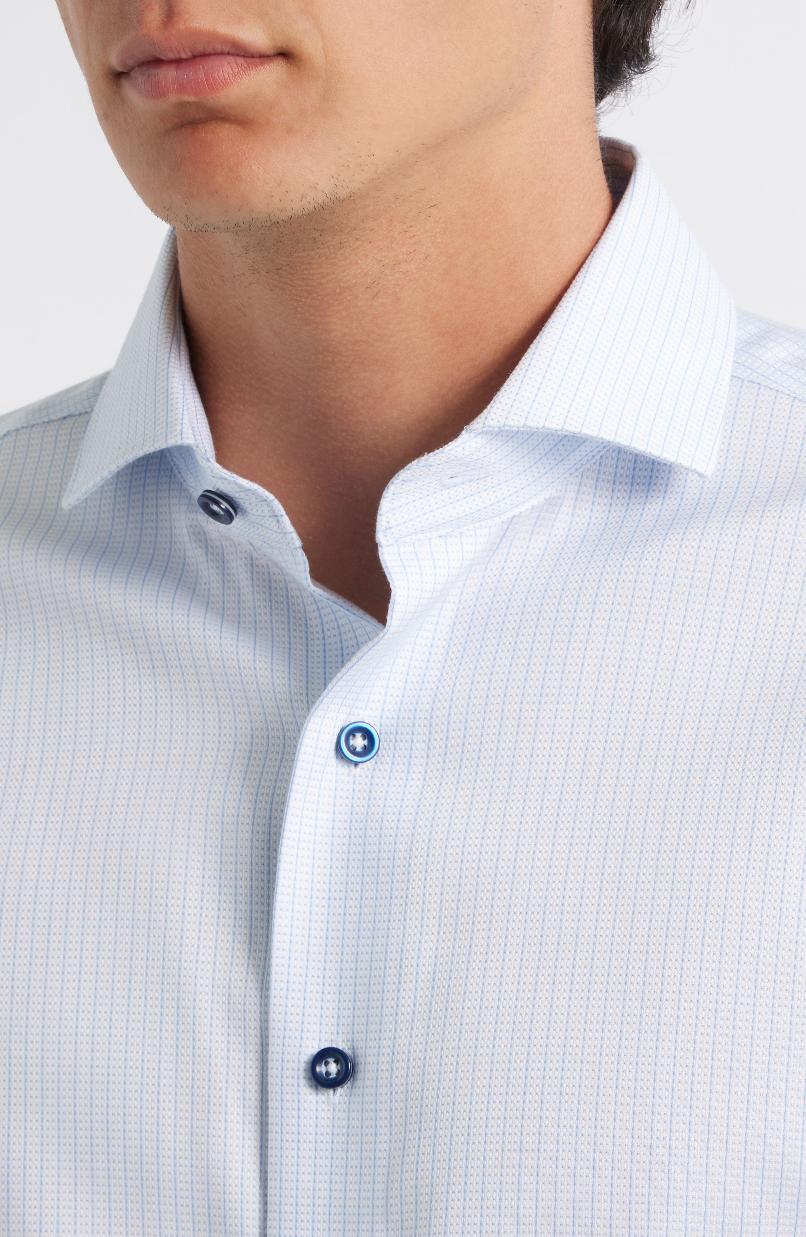 Trim Fit Textured Stripe & Dot Stretch Cotton Dress Shirt - image 2