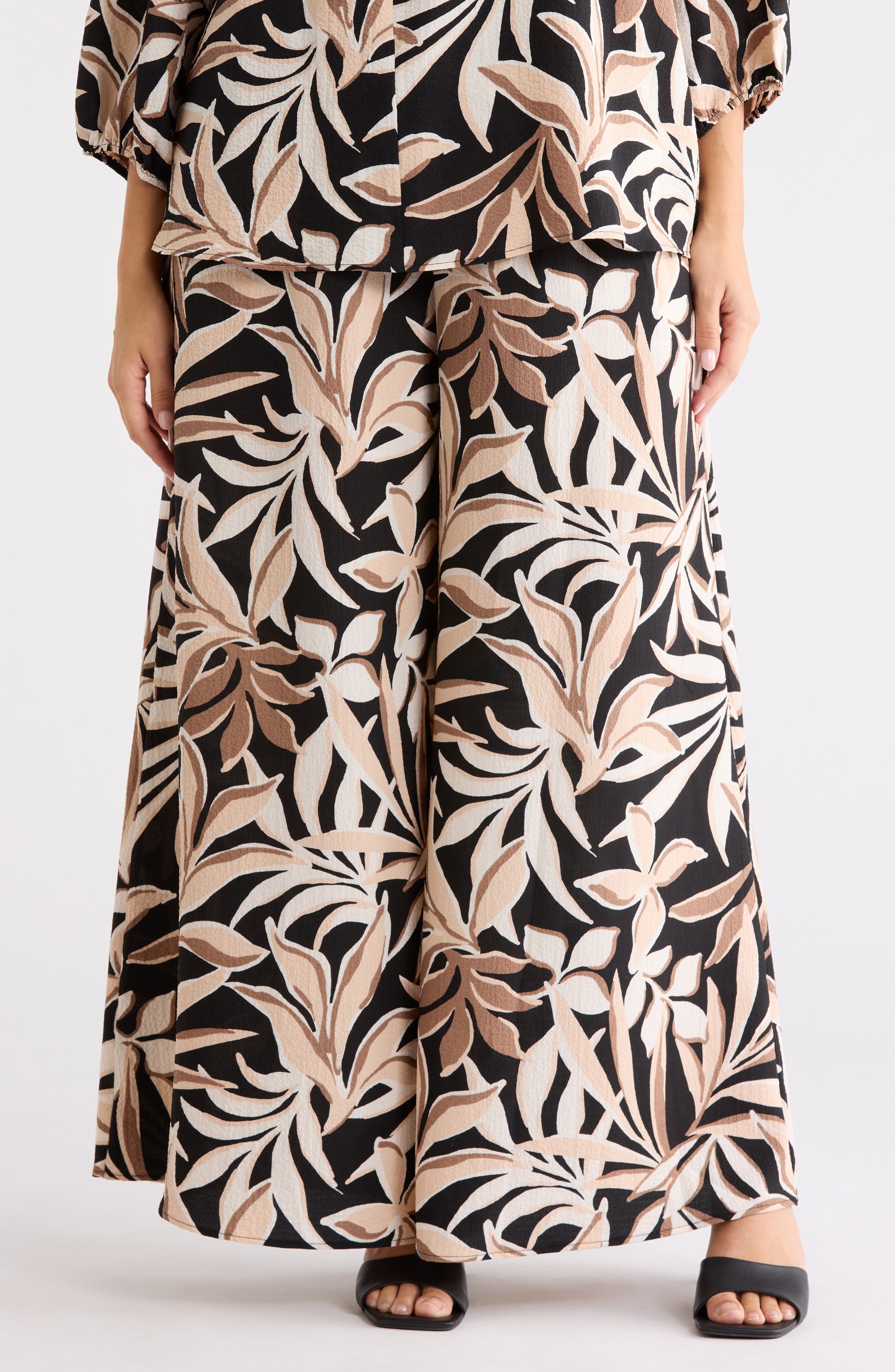 Leaf Print Wide Leg Pants - image 1