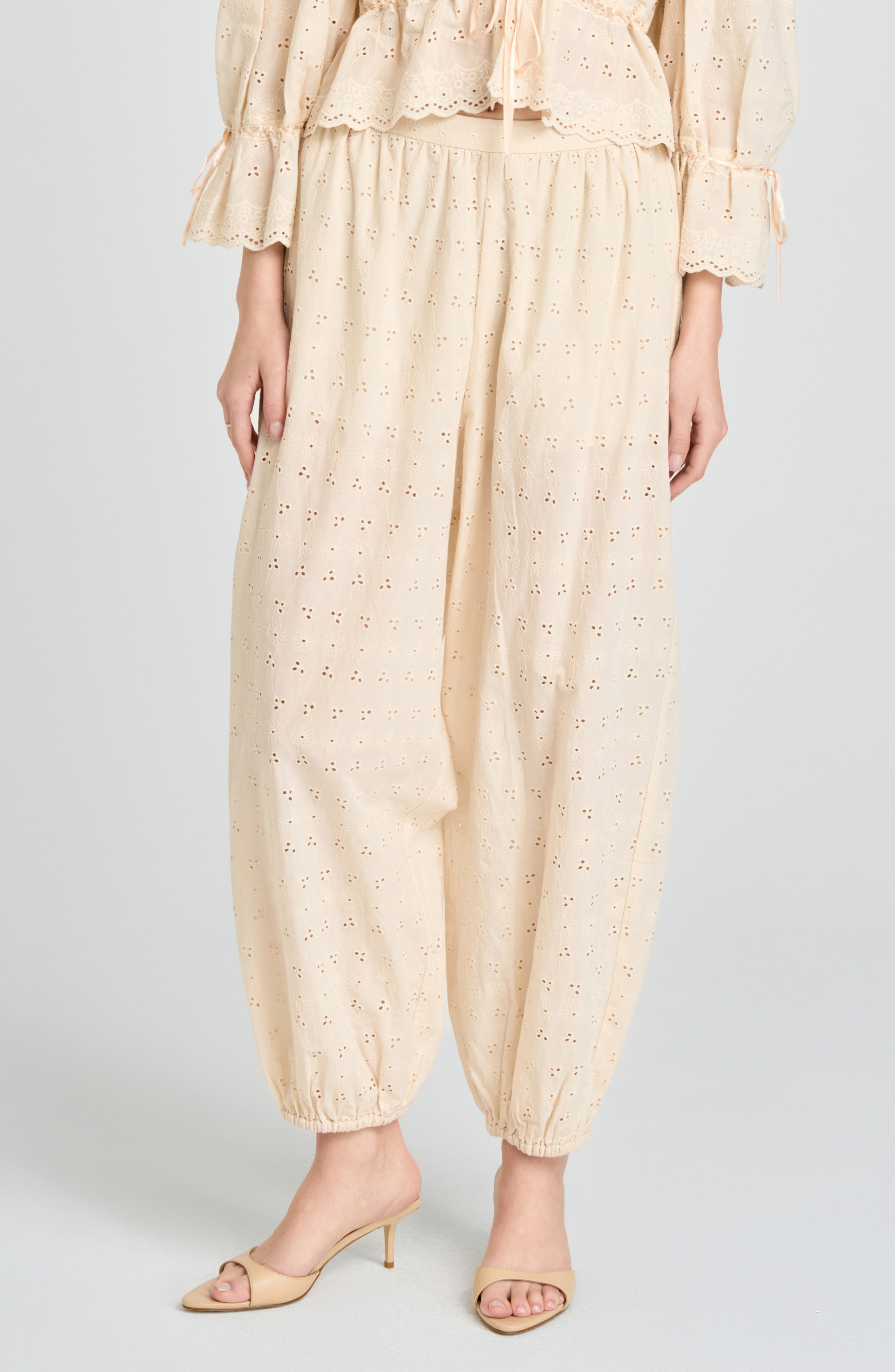 Jasmine Eyelet Embroidered Cotton Balloon Pants - image 1