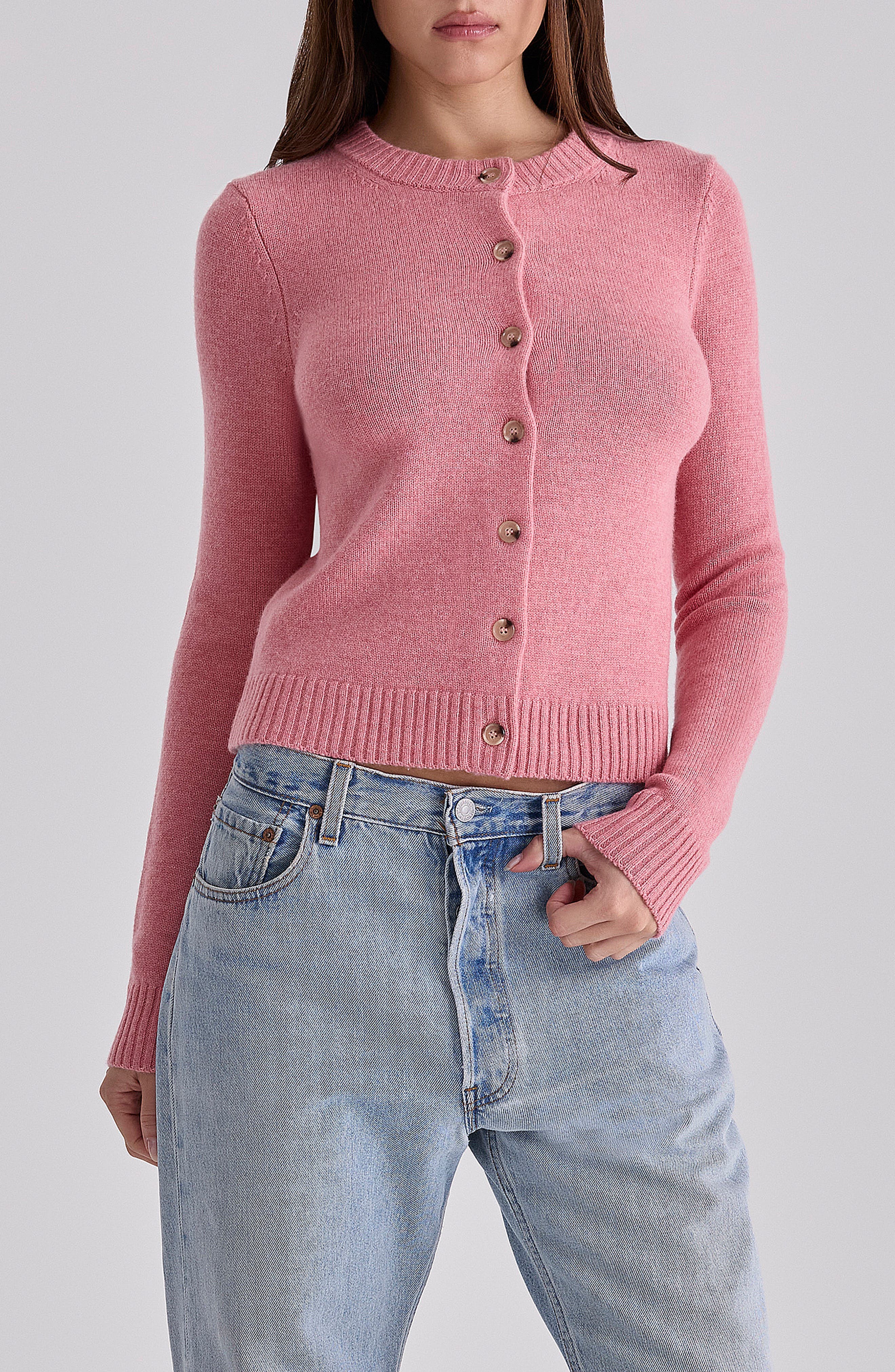 Signature Flamingo Pink Merino Wool Blend Cardigan - image 1