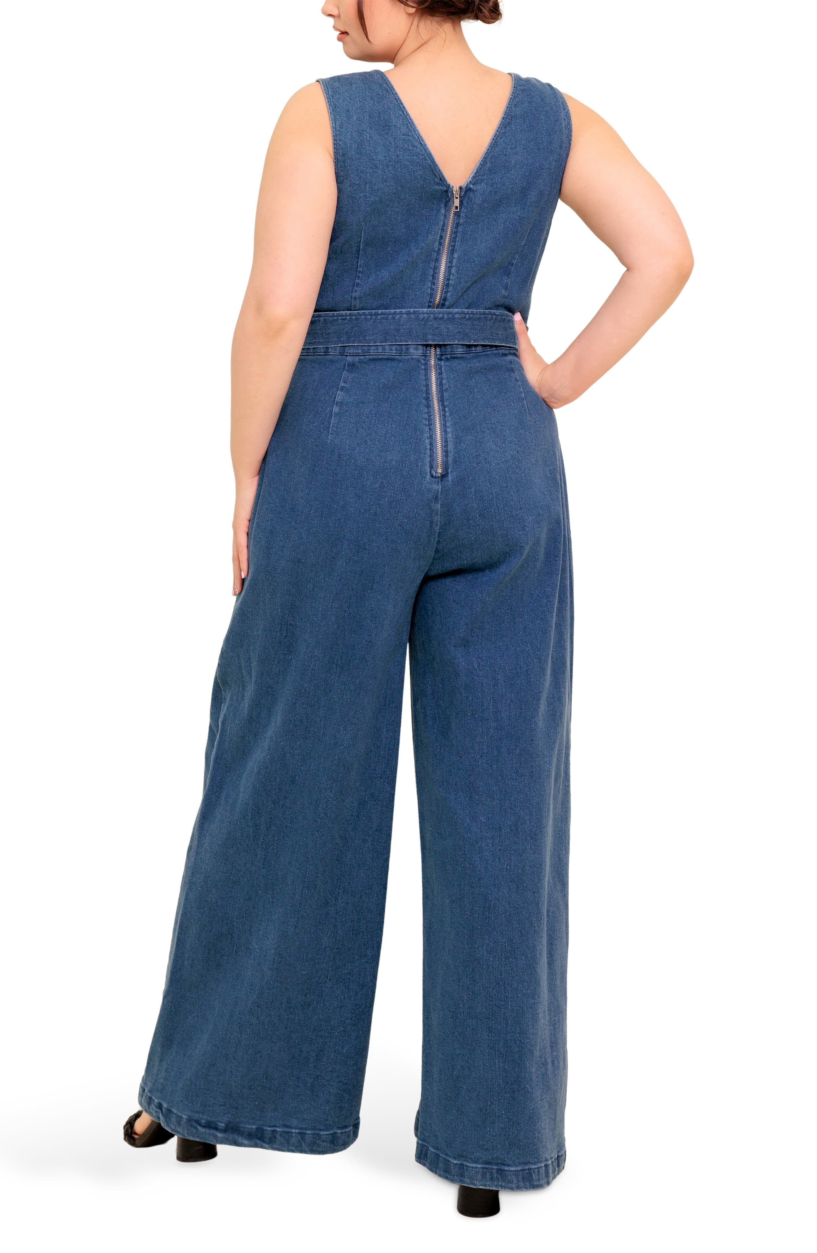 Scallop Neck Denim Jumpsuit - image 2