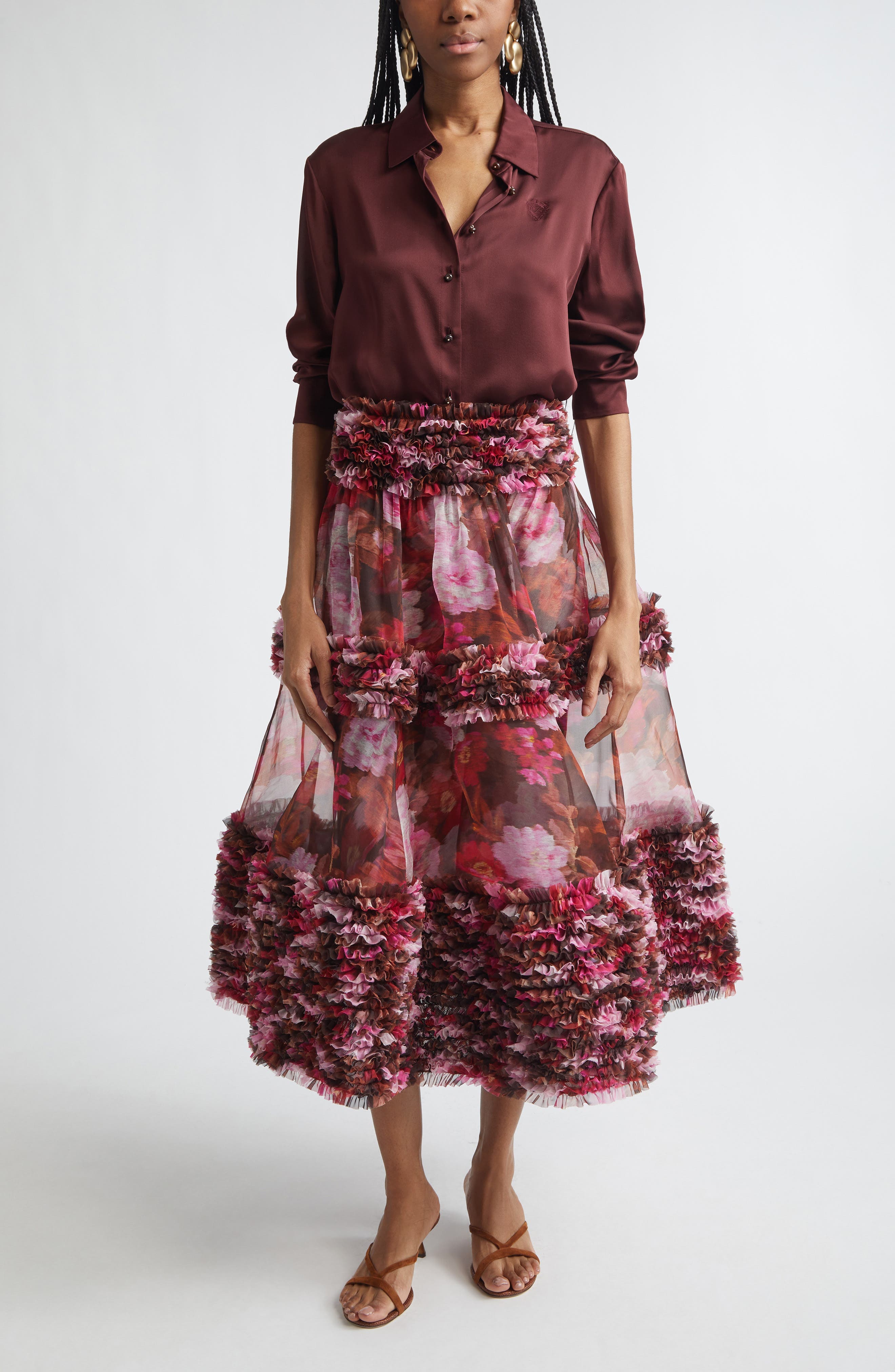 Kindred Spirit Luna Ruffle Silk Organza Midi Skirt - image 2