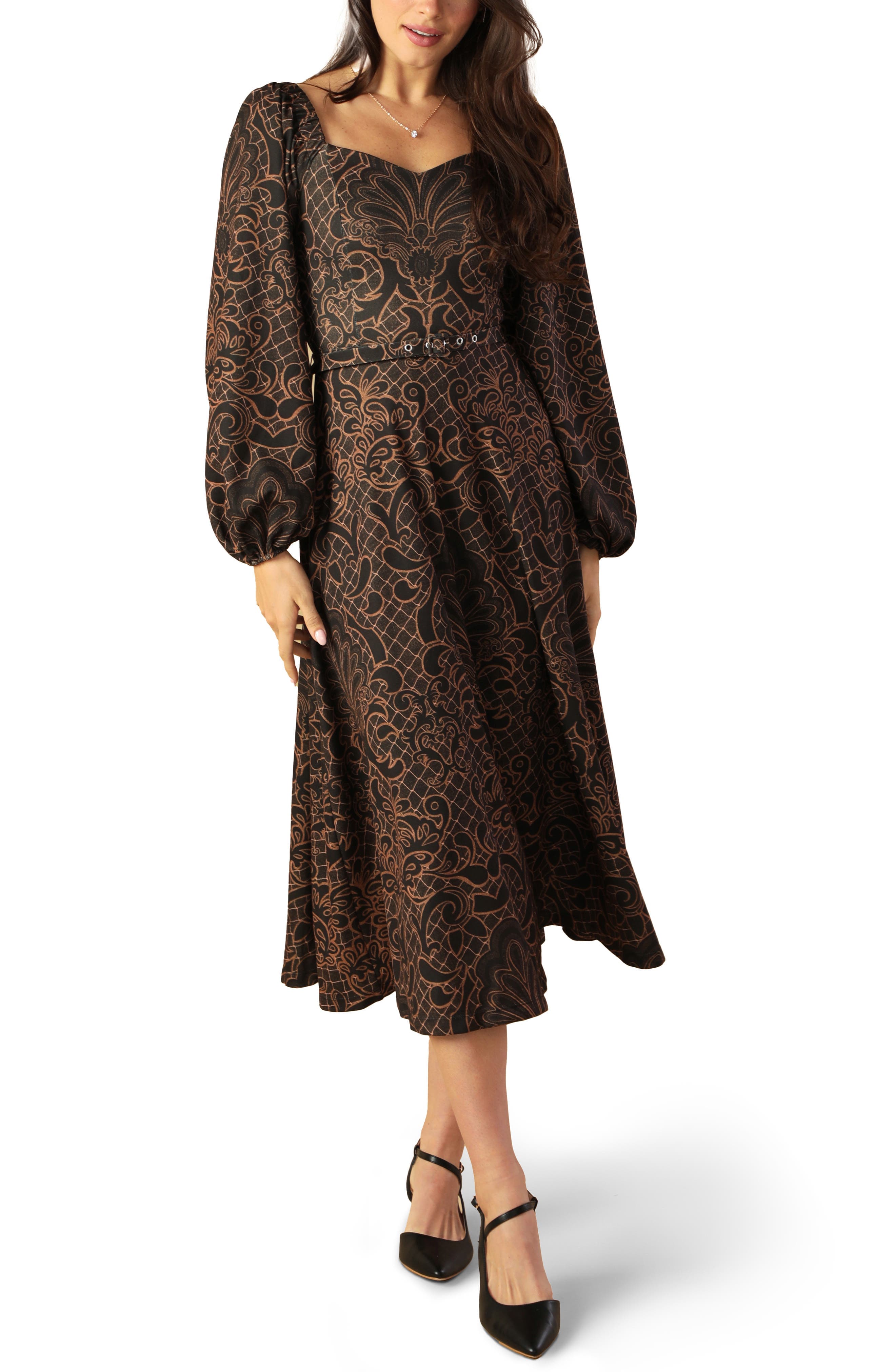 Long Sleeve Belted Midi Dress - image 1