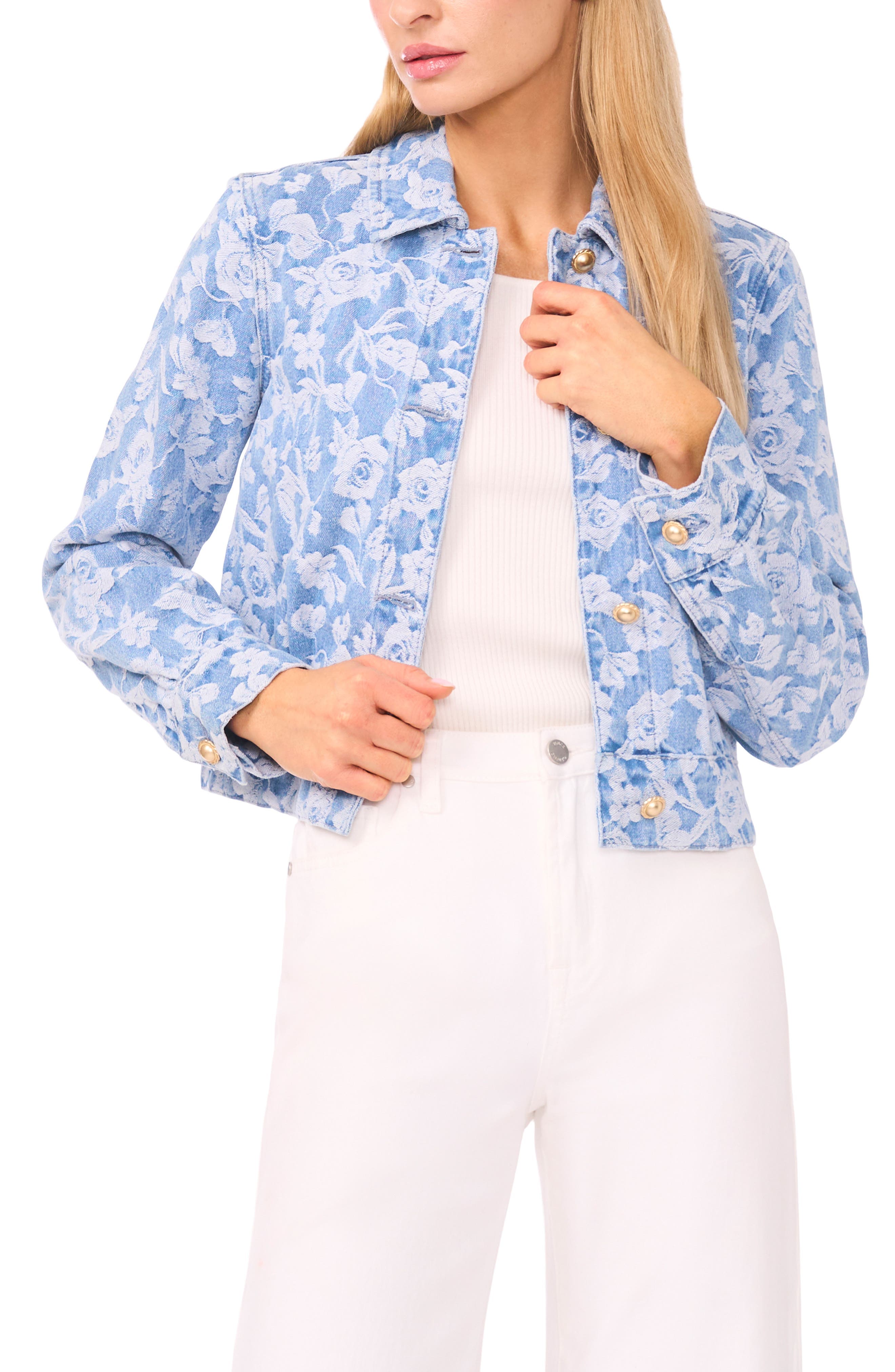 Rose Print Denim Jacket - image 1