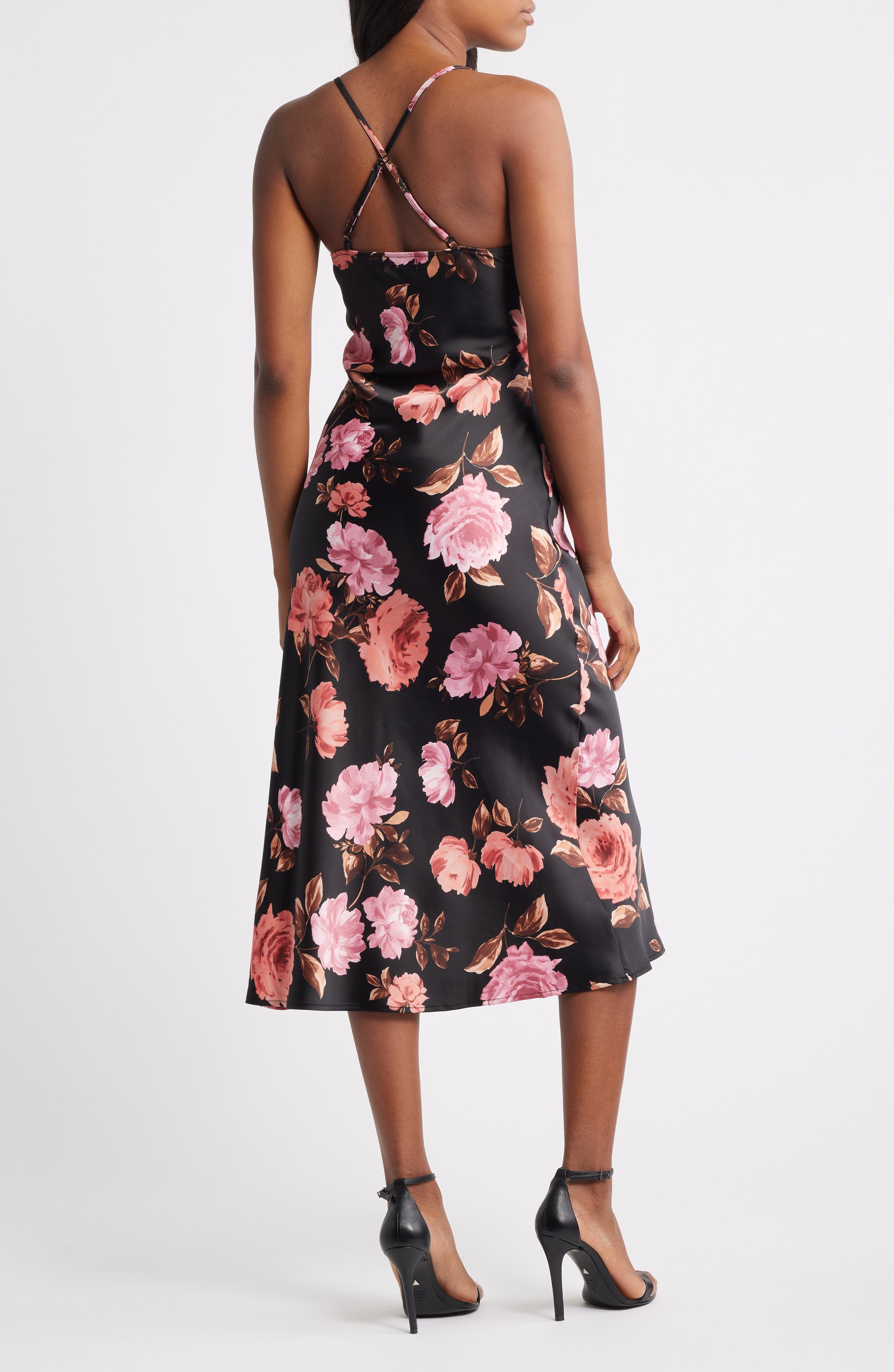 Floral Sprint Sleevless Satin Cocktail Dress - image 2