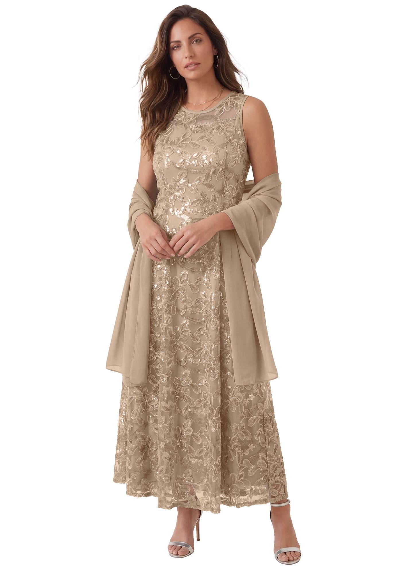 Plus-Size Allover Lace Embellished Shawl Gown - image 3