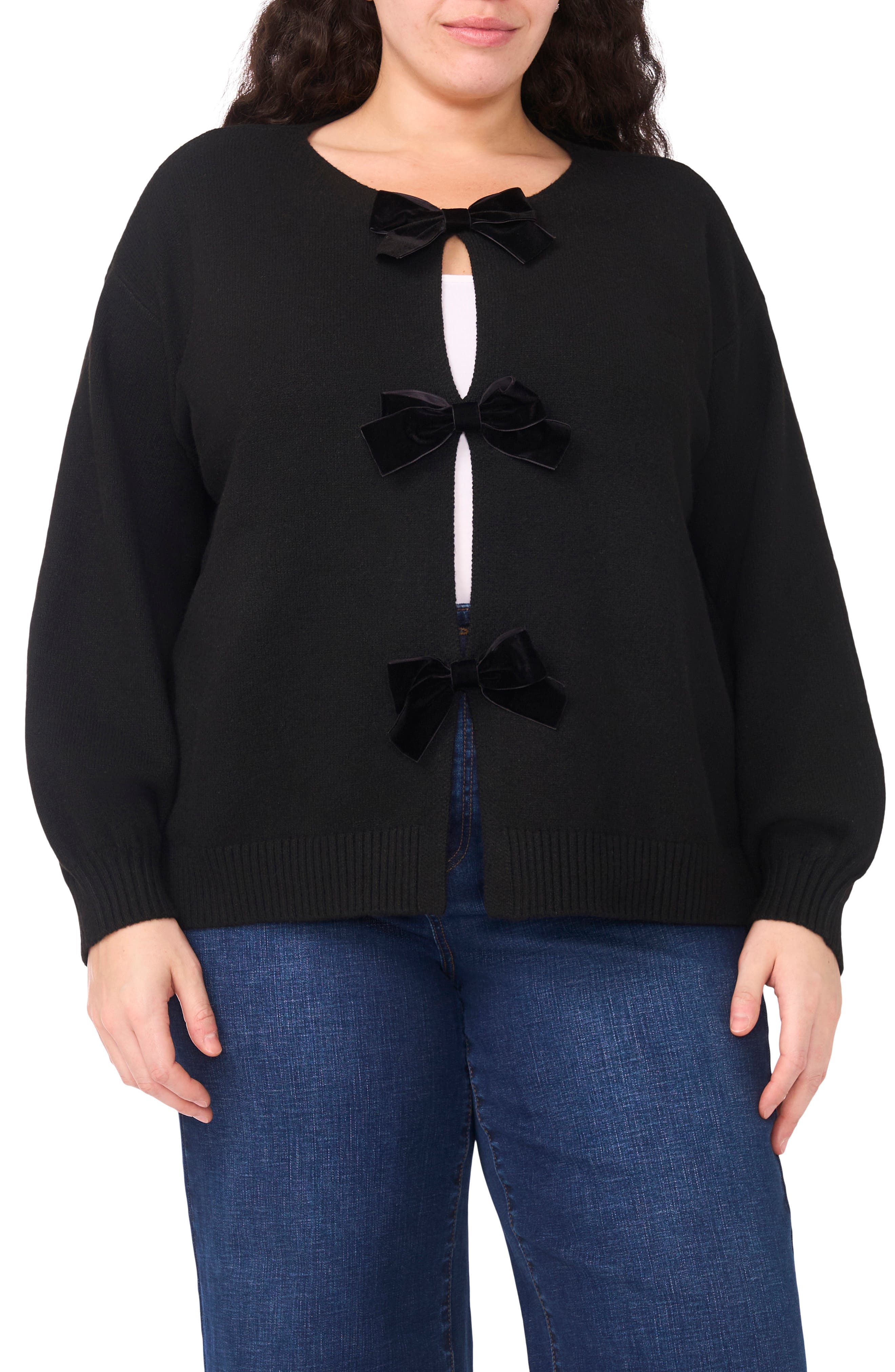 Velvet Bow Closure Cardigan - image 1
