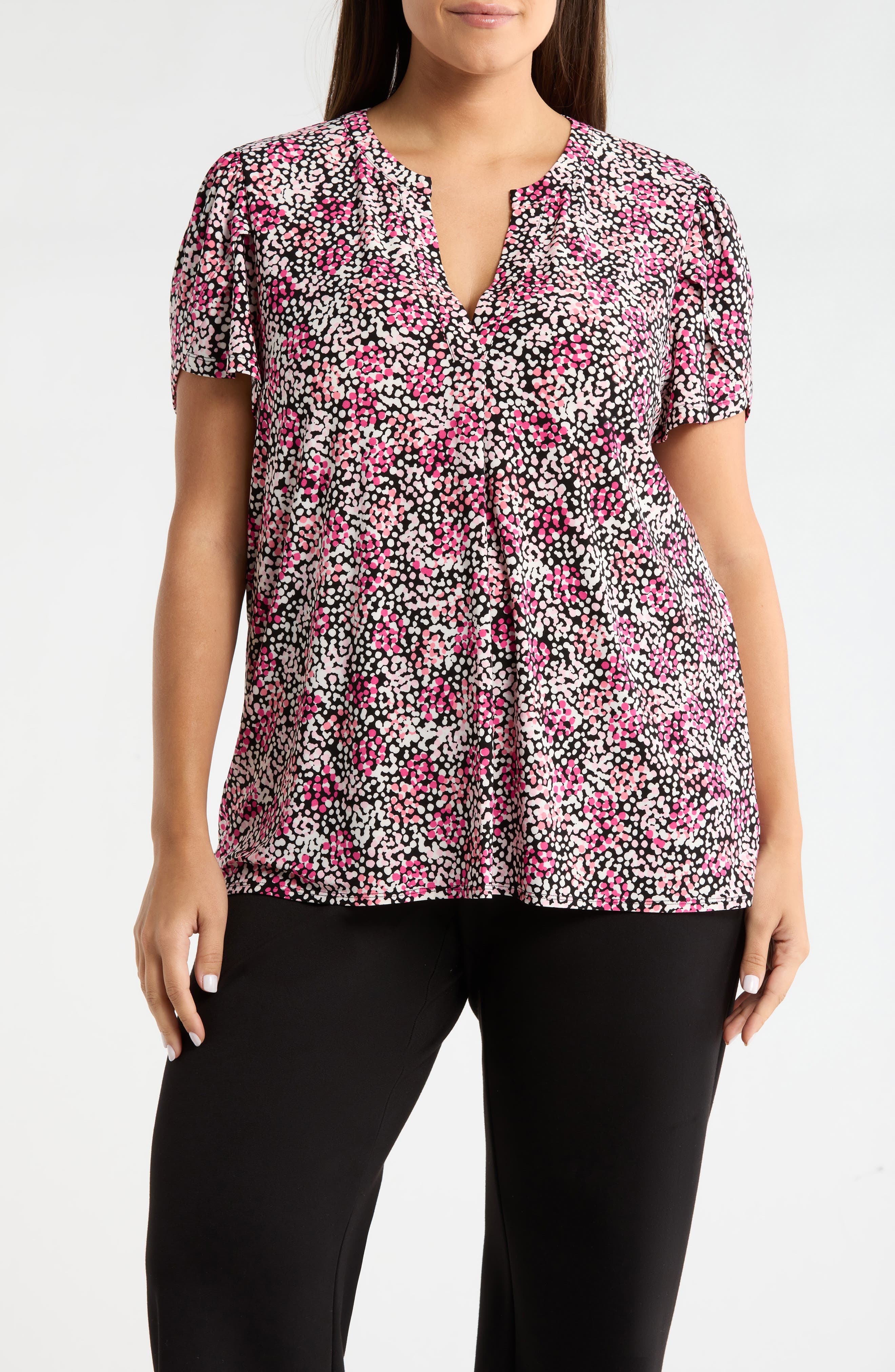 Tulip Sleeve Dot Print Jersey Top - image 1
