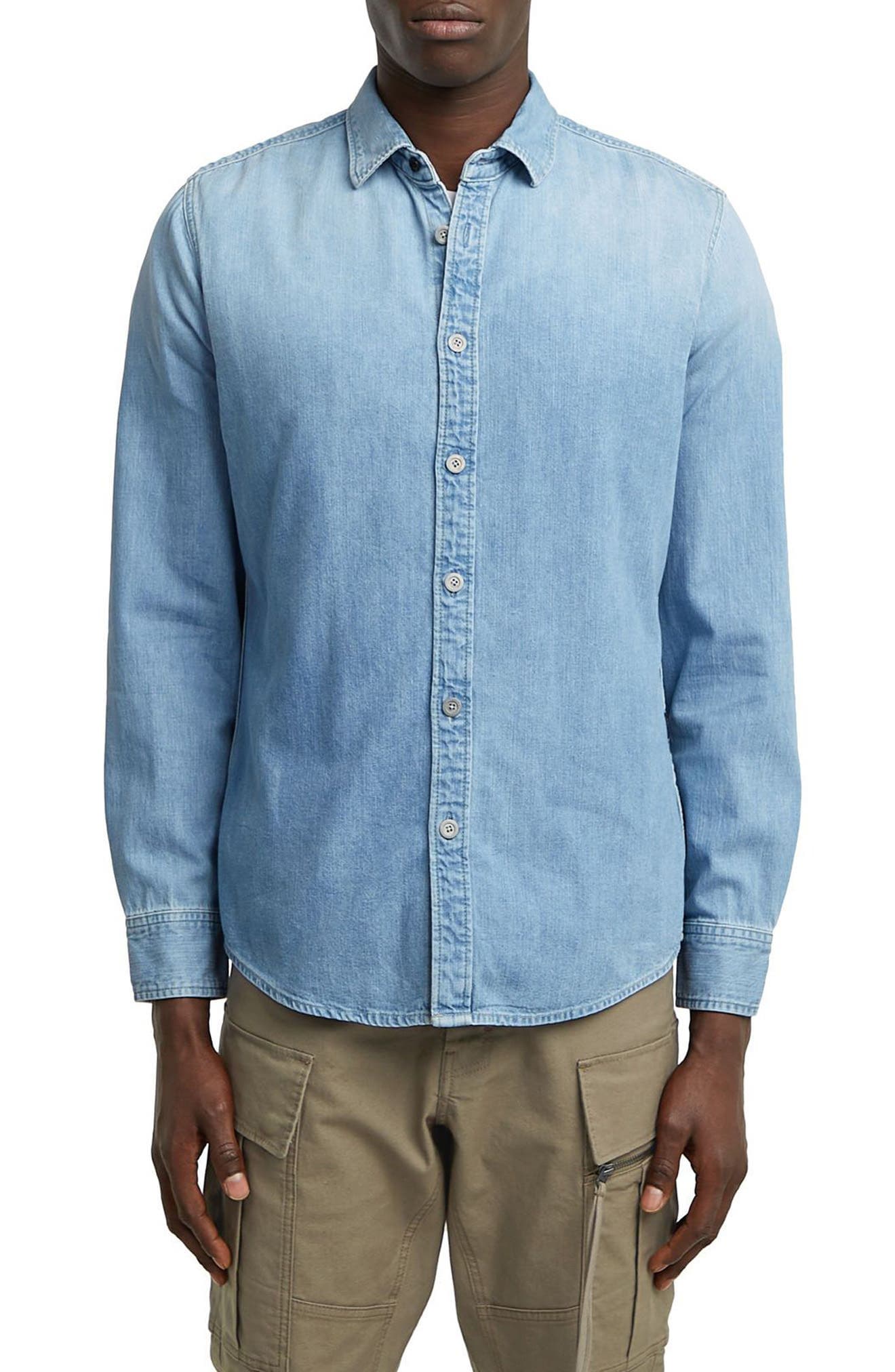 Clean Slim Fit Cotton Chambray Button-Up Shirt - image 1