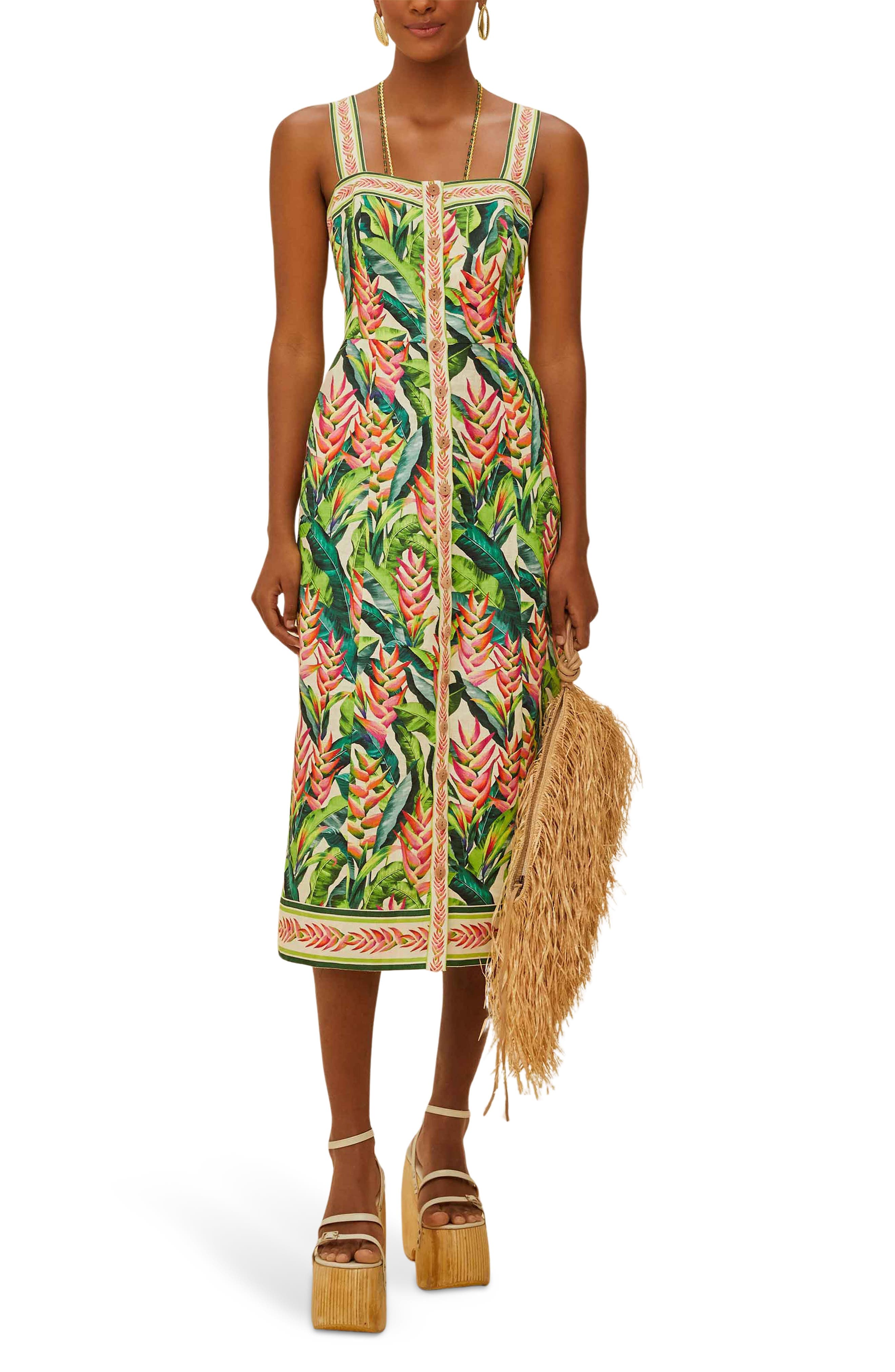 Heli Leaves Button Front Linen Midi Dress - image 1