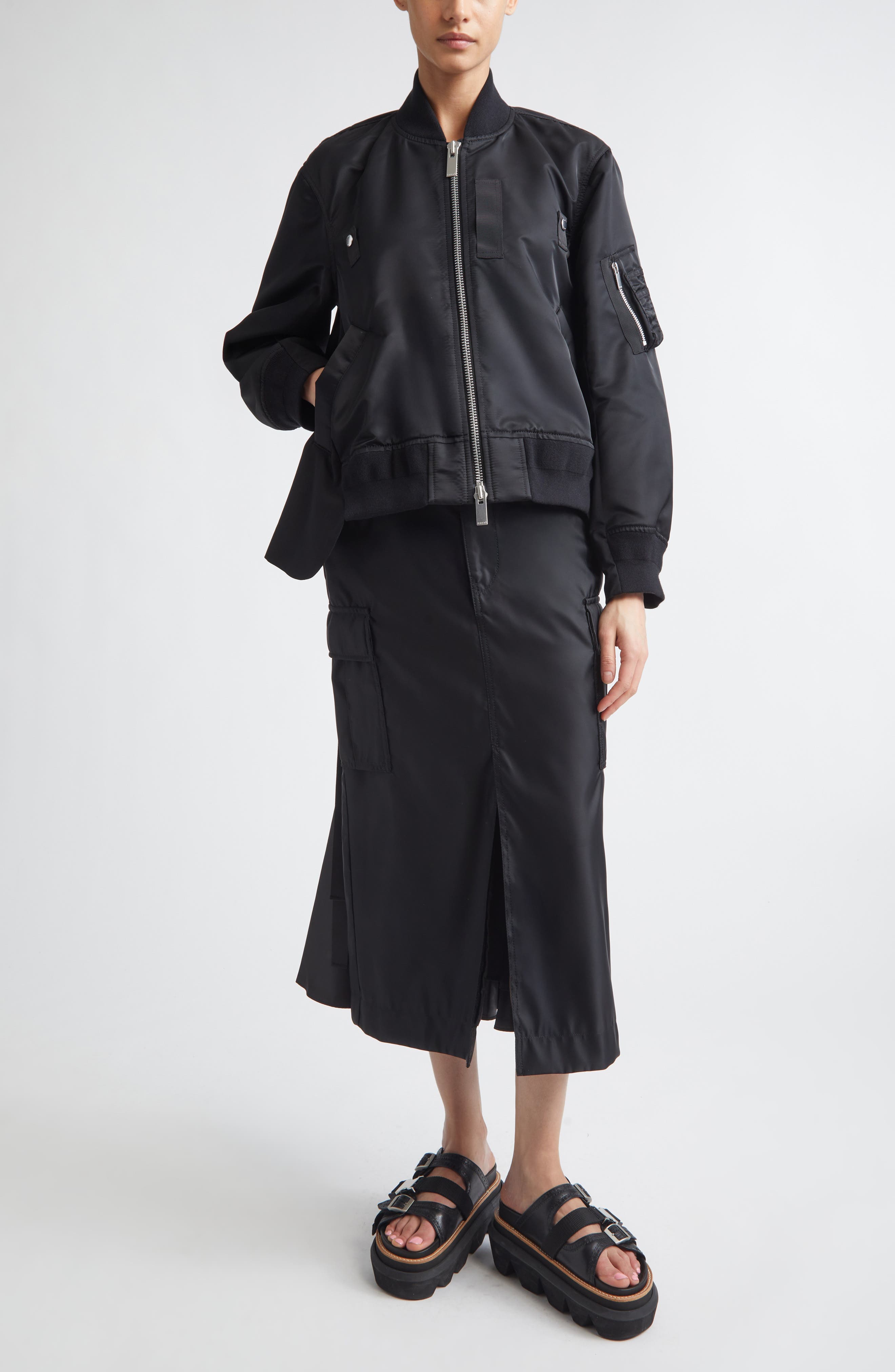 Mixed Media Nylon Twill & Wool Bomber Jacket - image 2