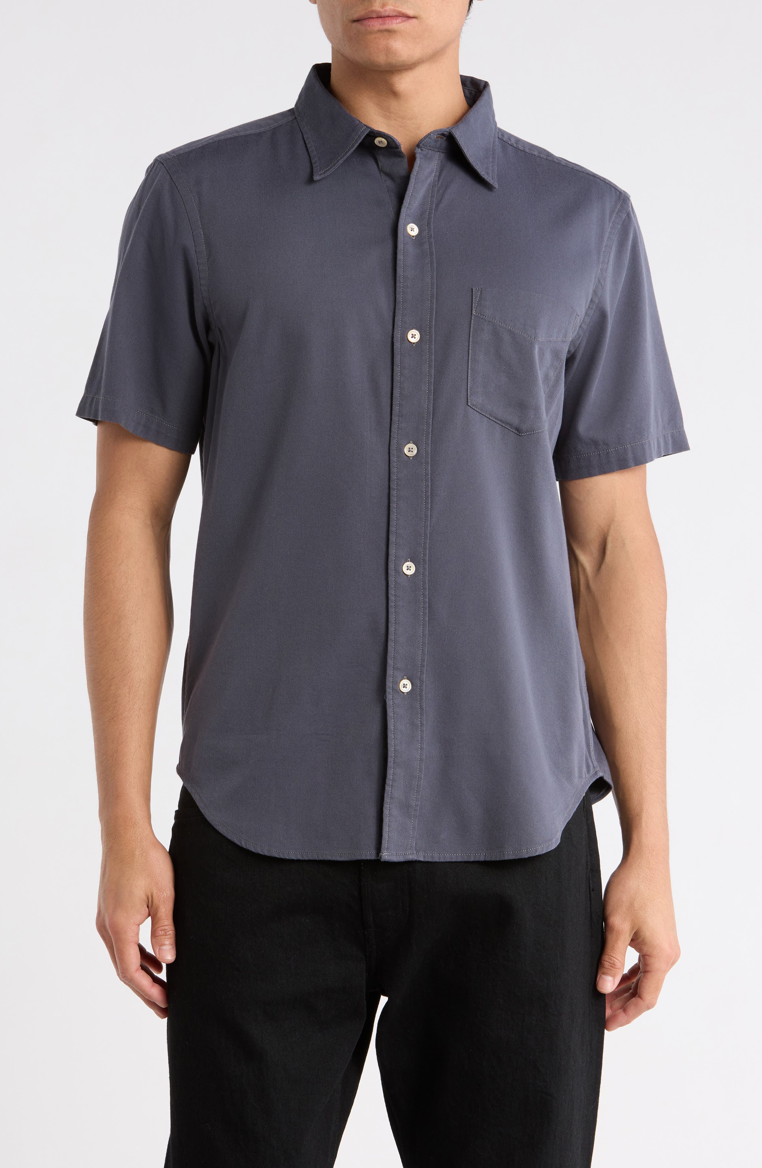 Draped Twill Short Sleeve Button-Up Shirt - image 1