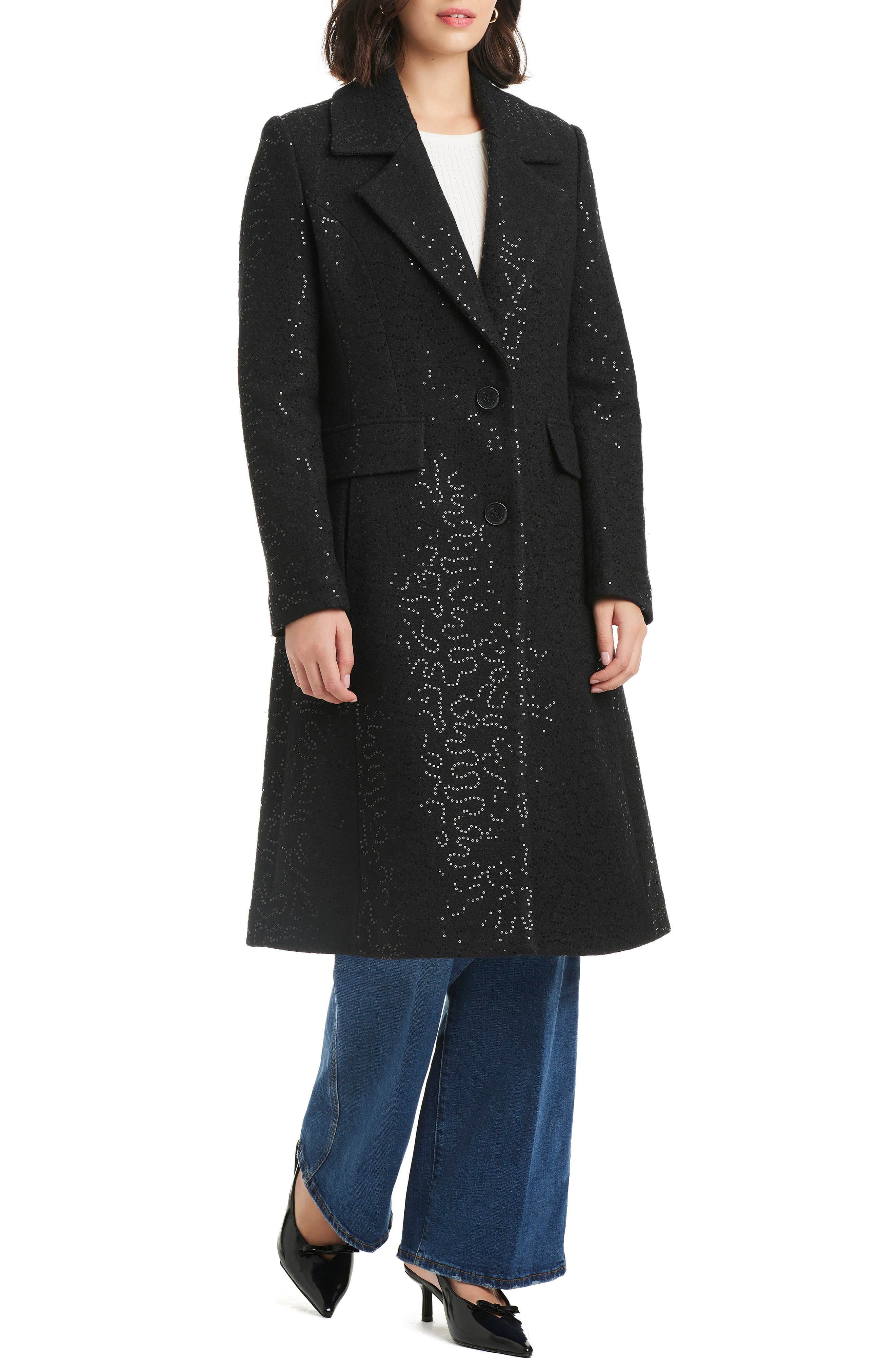 Sequin Pattern Longline Coat - image 1