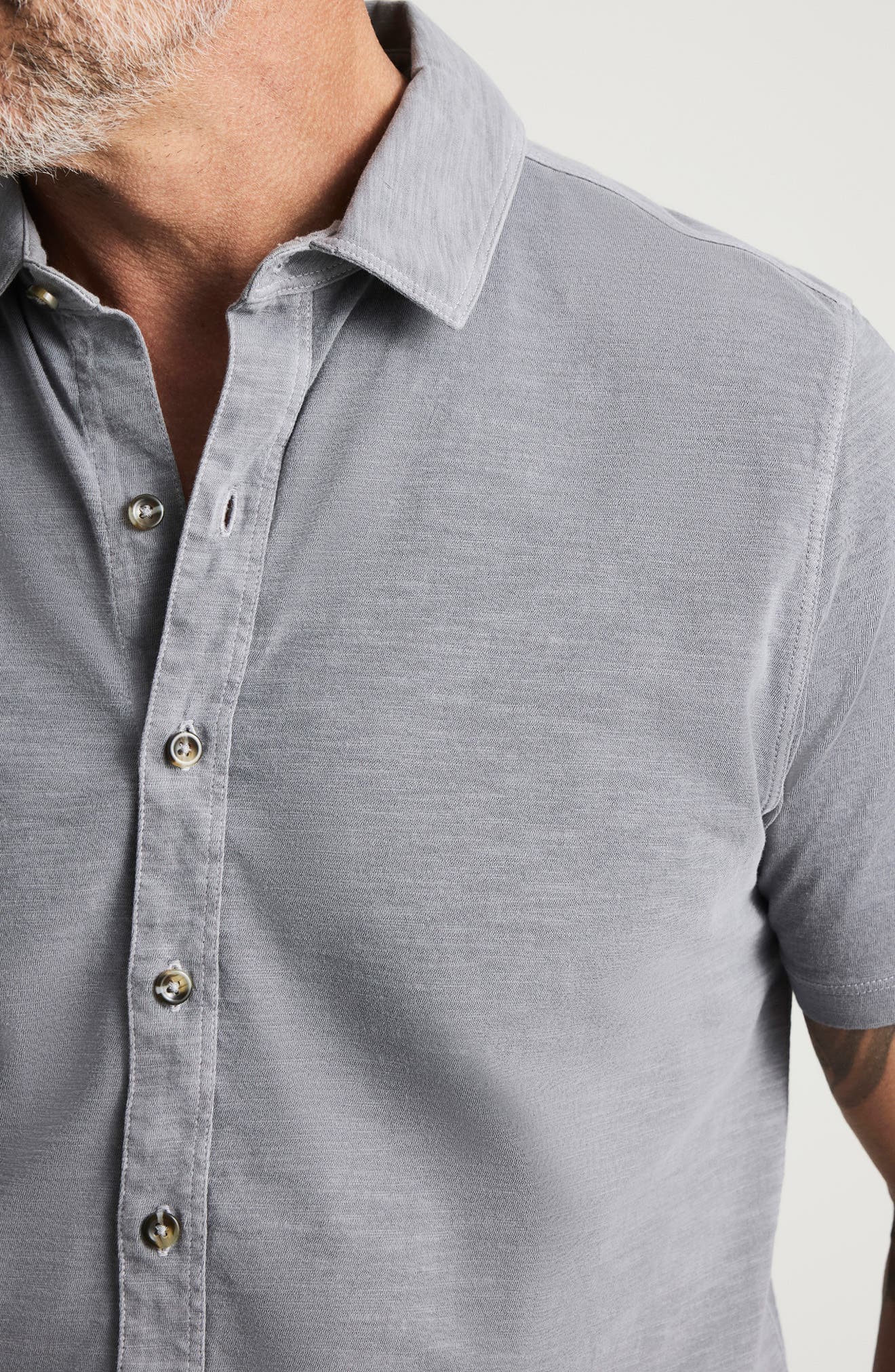 Short Sleeve Slub Cotton Jersey Button-Up Shirt - image 2