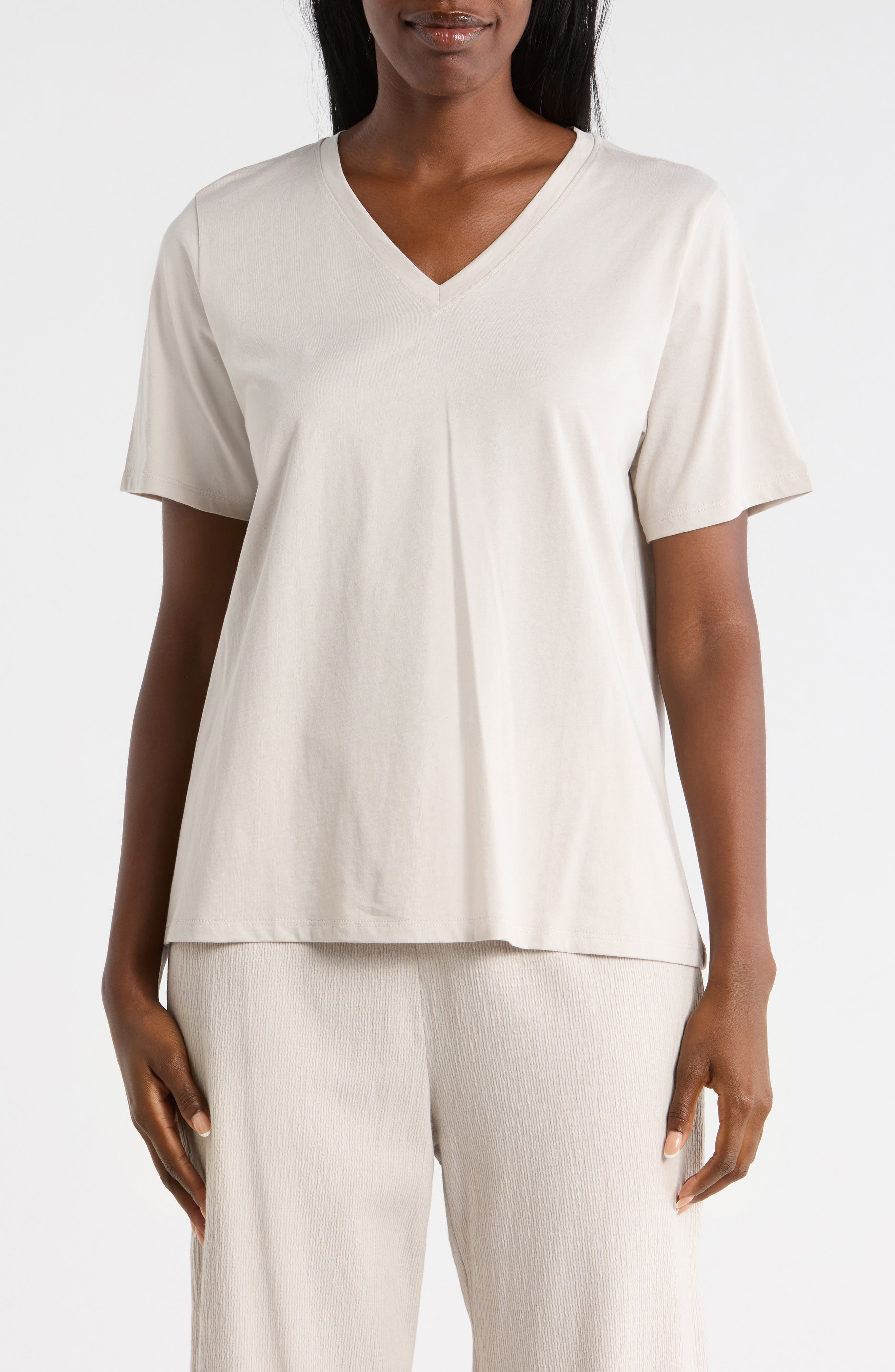 V-Neck Organic Cotton Knit T-Shirt - image 1