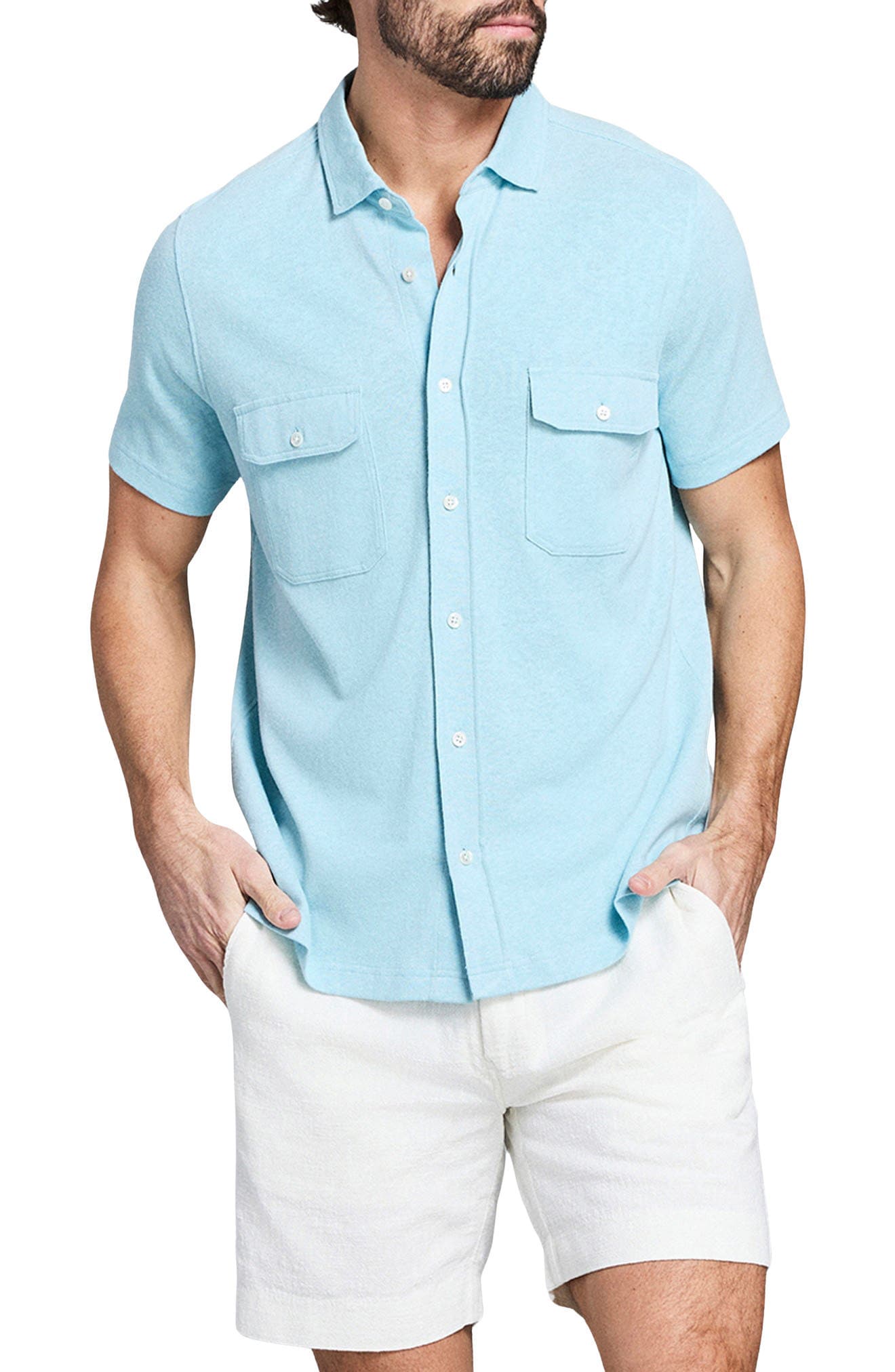 Hemp & Cotton Knit Short Sleeve Button-Up Shirt - image 3