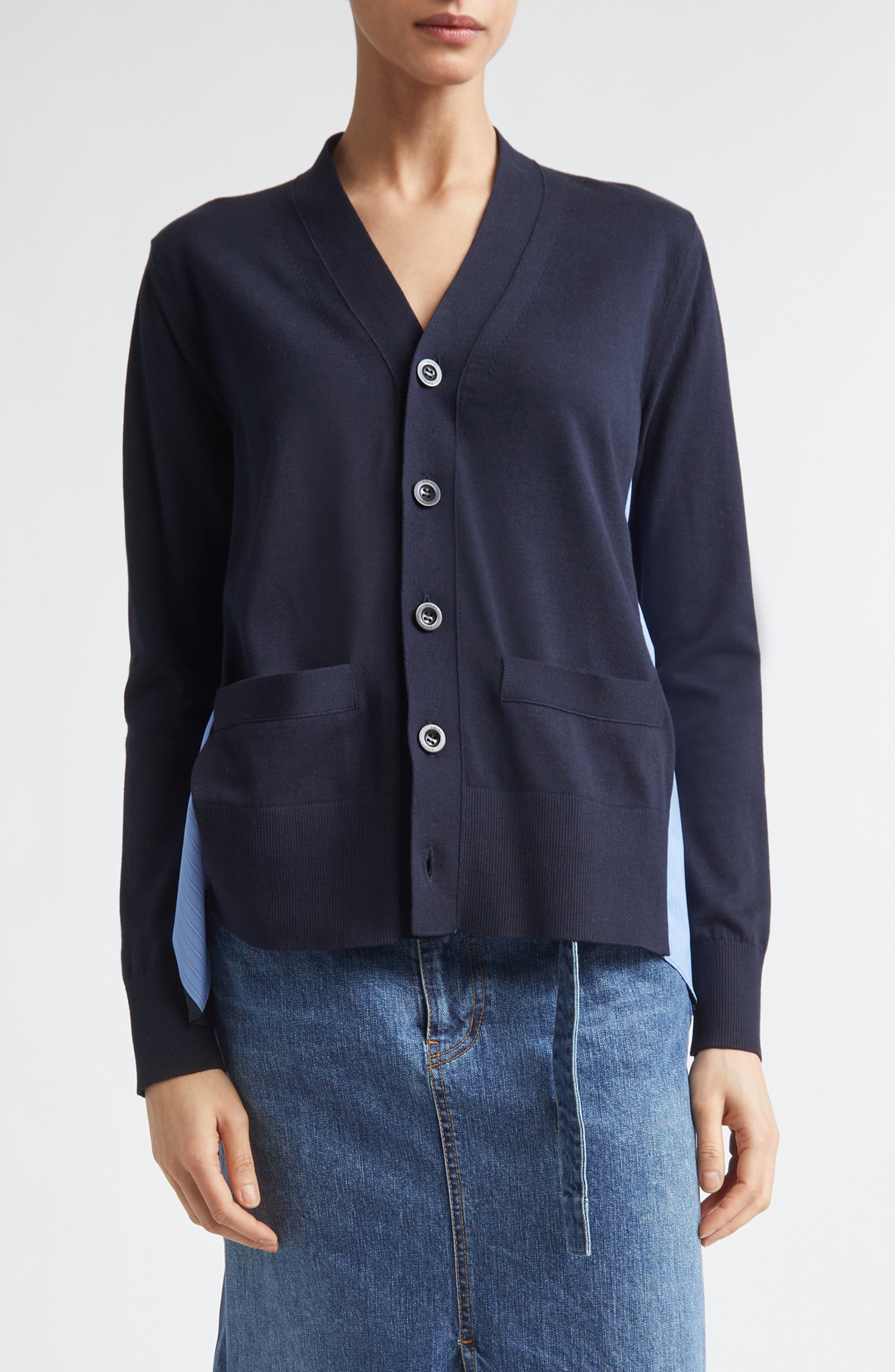 Mixed Stripe Media Poplin & Knit Cardigan - image 1