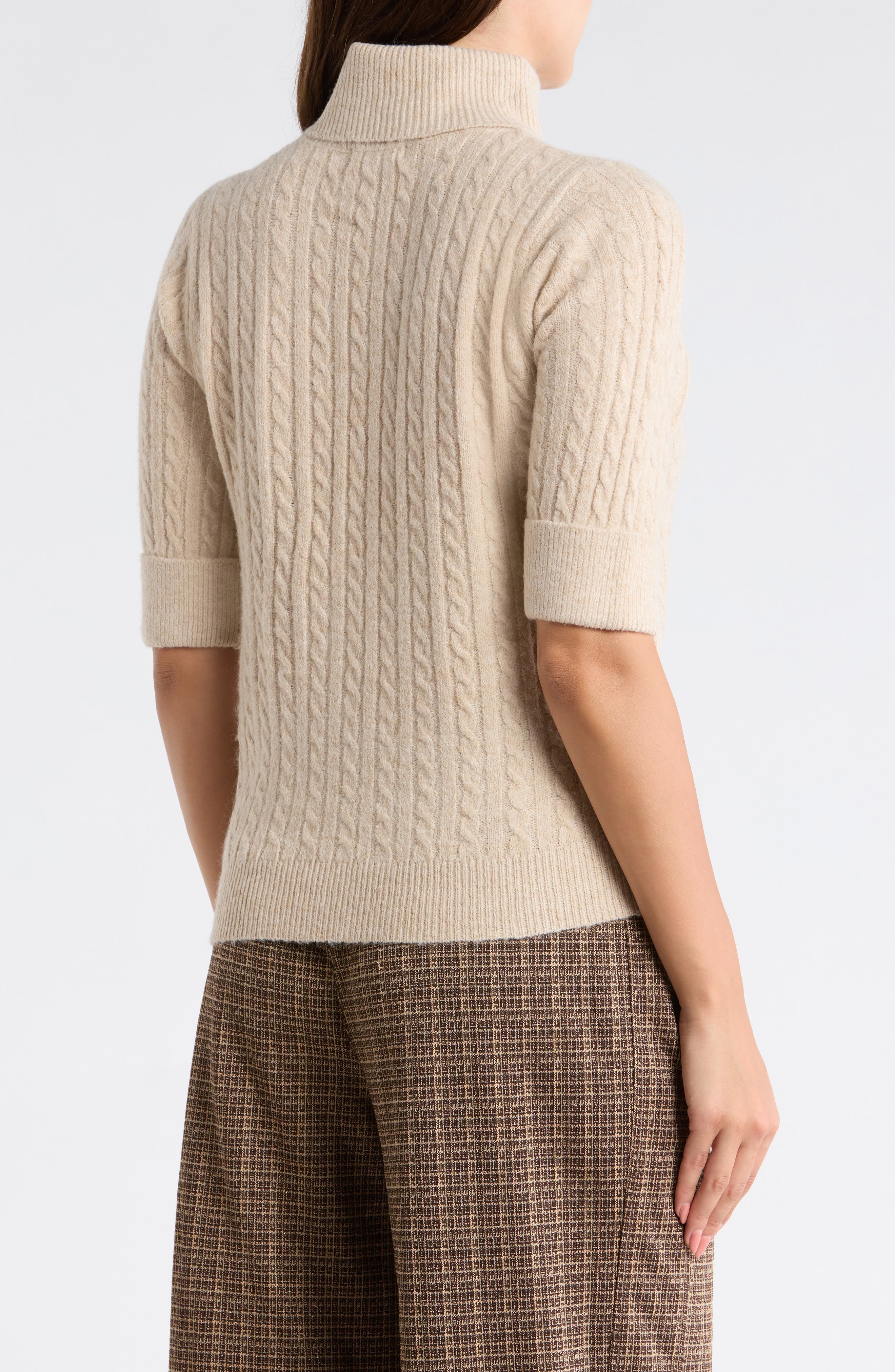 Cable Knit Elbow Sleeve Turtleneck Sweater - image 4