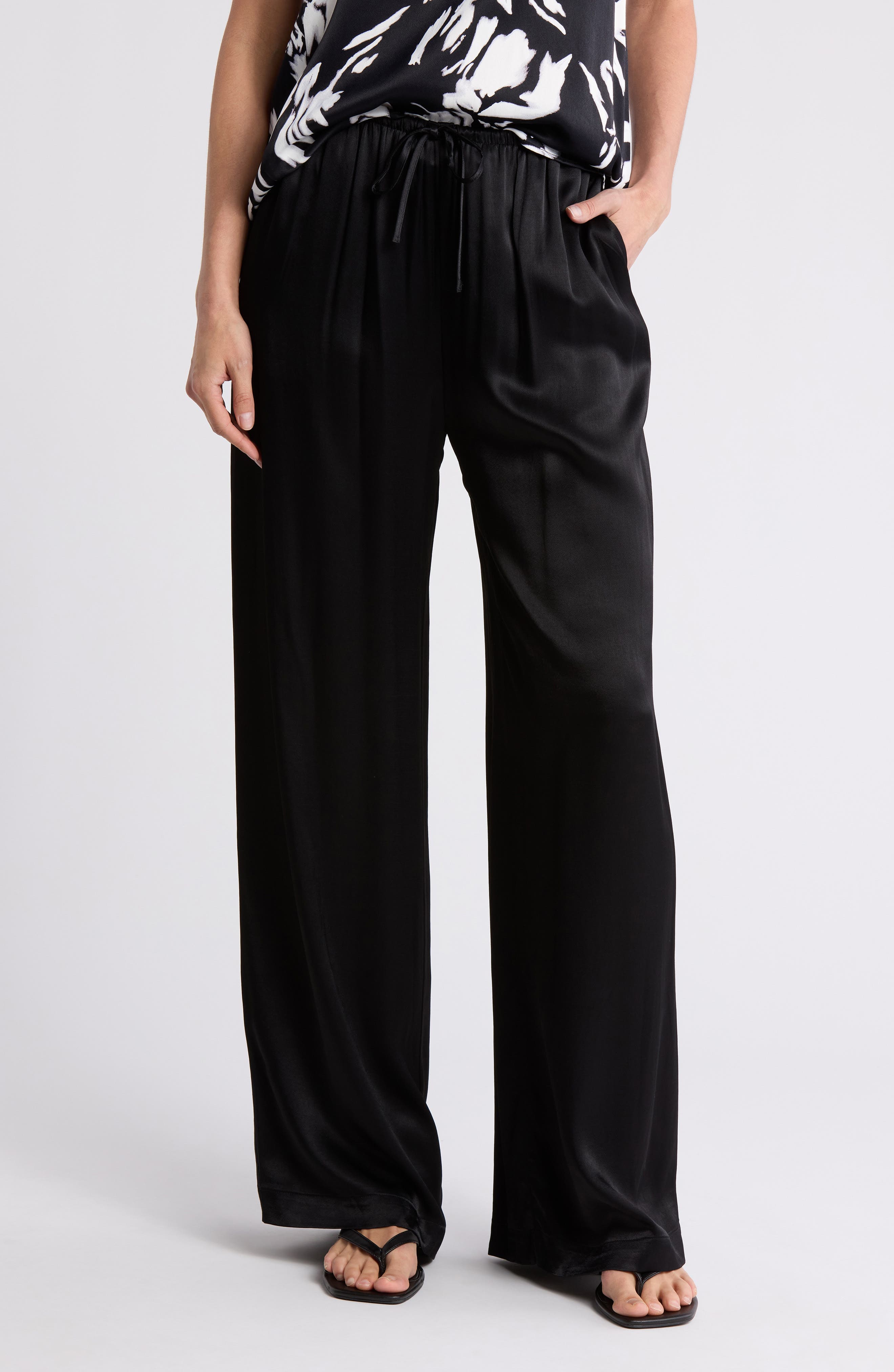 Tie Front Satin Wide Leg Pants - image 1