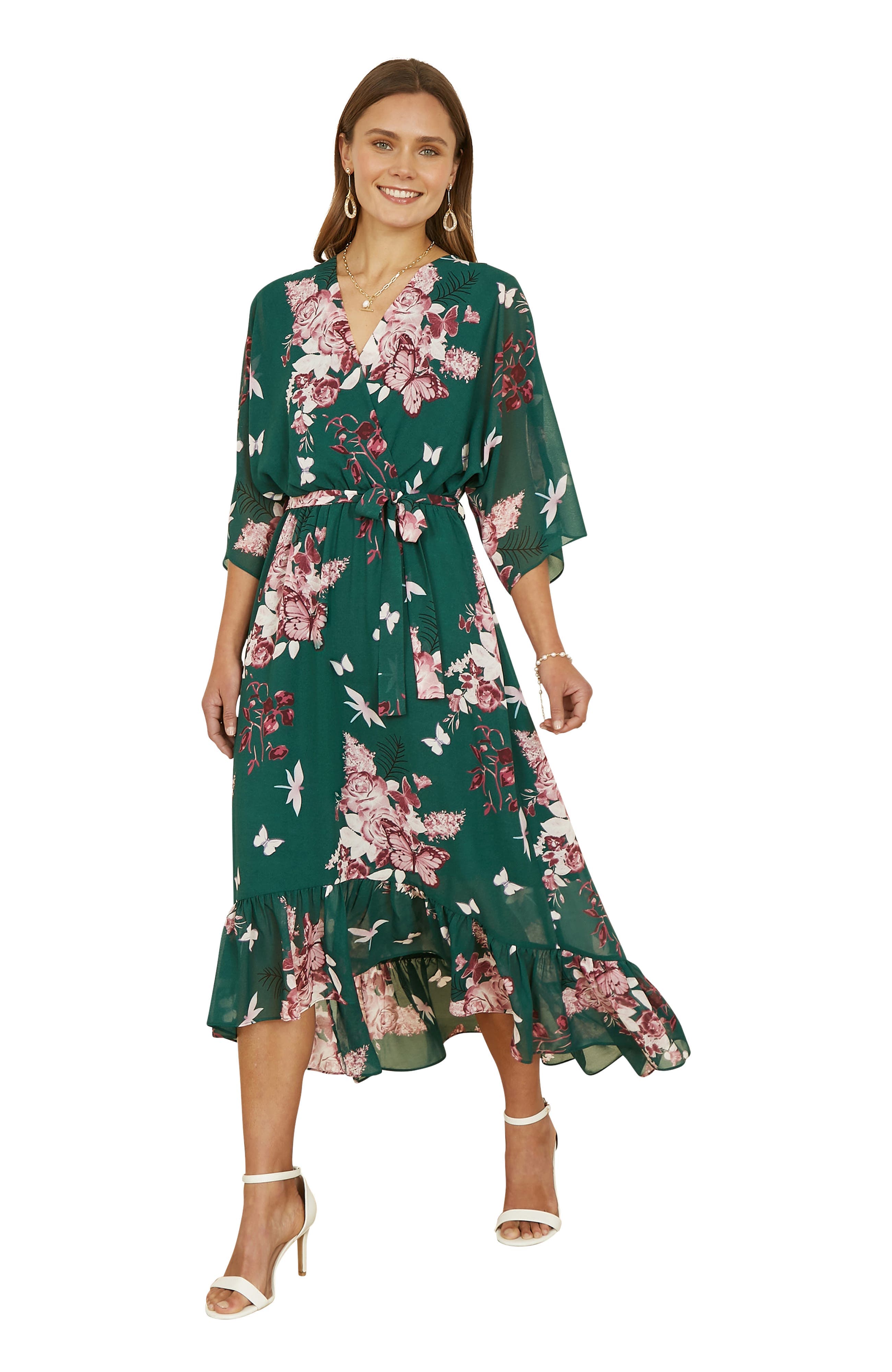 Floral Dipped Hem Dress - image 1
