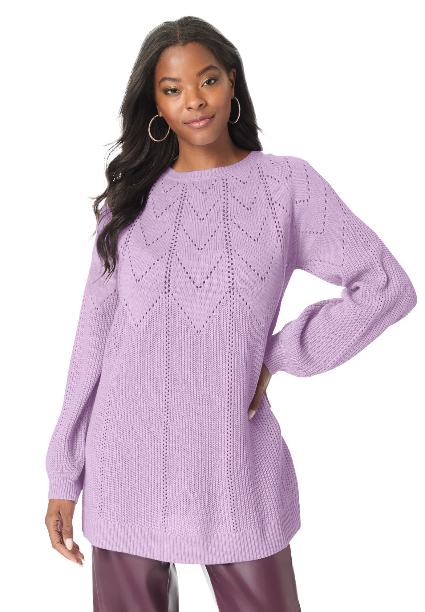 Pointelle Yoke Crewneck Sweater - image 3