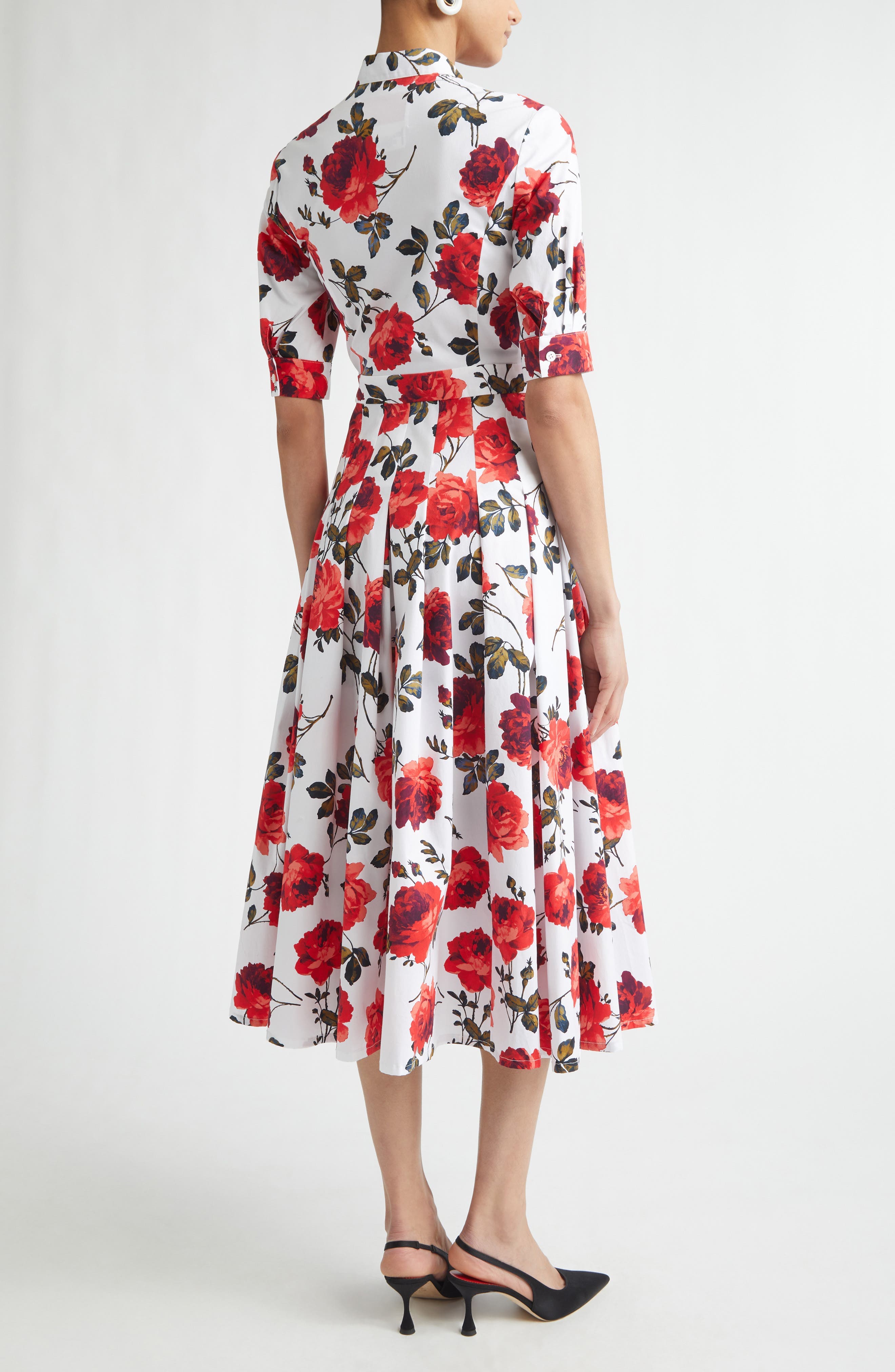 Rose Print Stretch Cotton Poplin Shirtdress - image 2