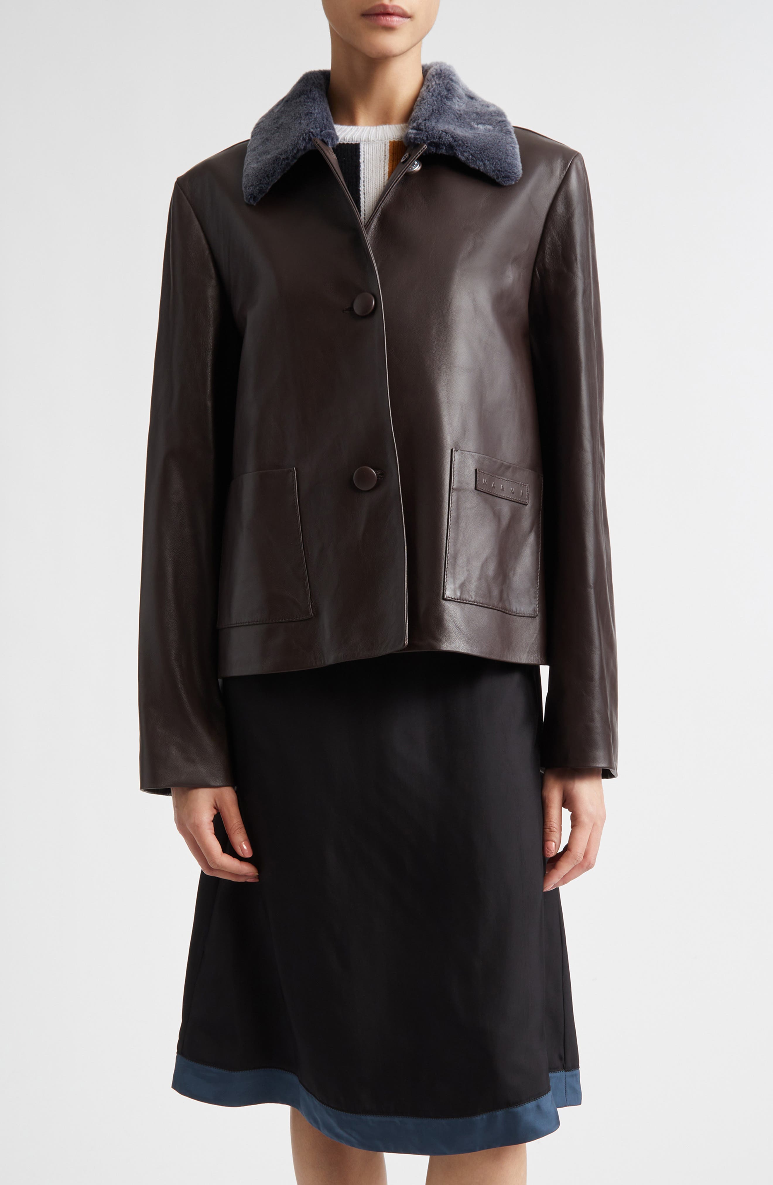Leather Jacket with Genuine Shearling Collar - image 1