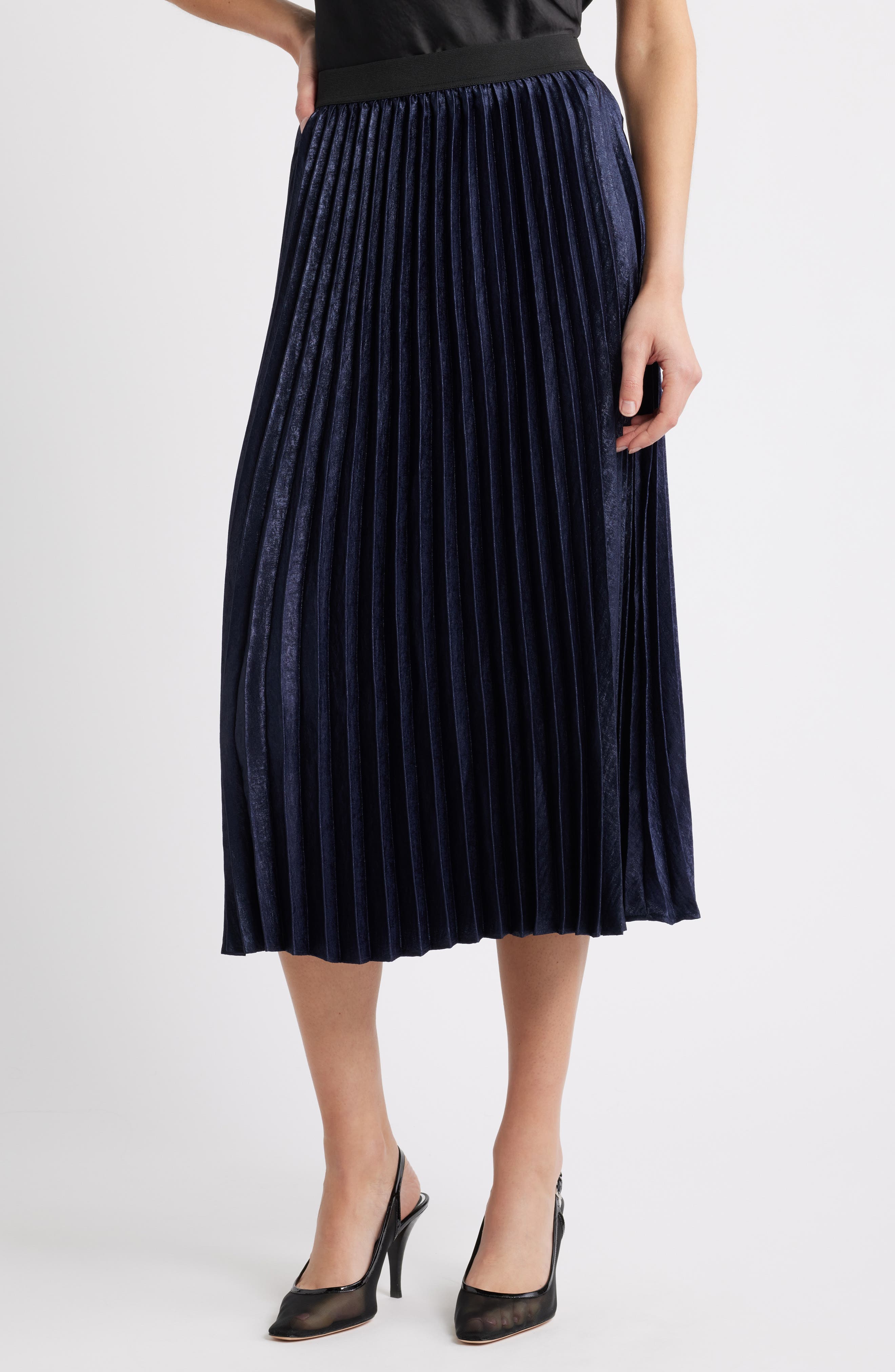 Pleated Metallic Midi Skirt - image 3
