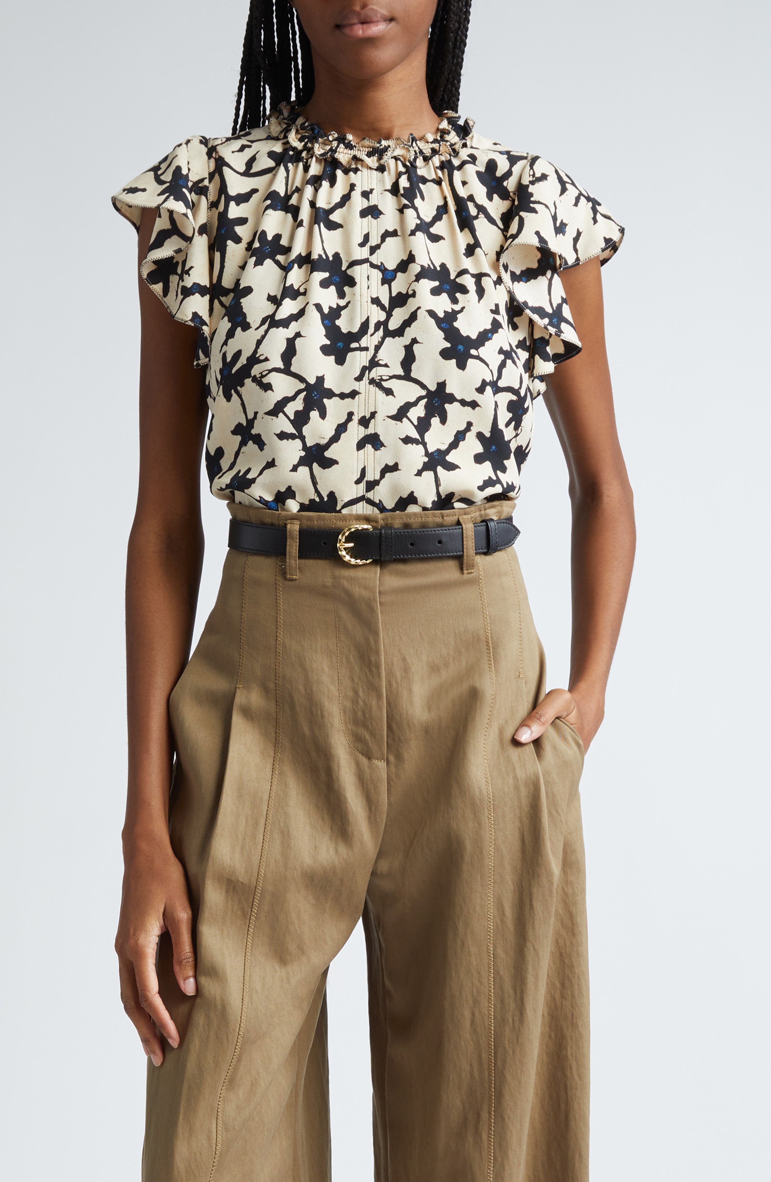 Julia Floral Print Flutter Sleeve Top - image 1
