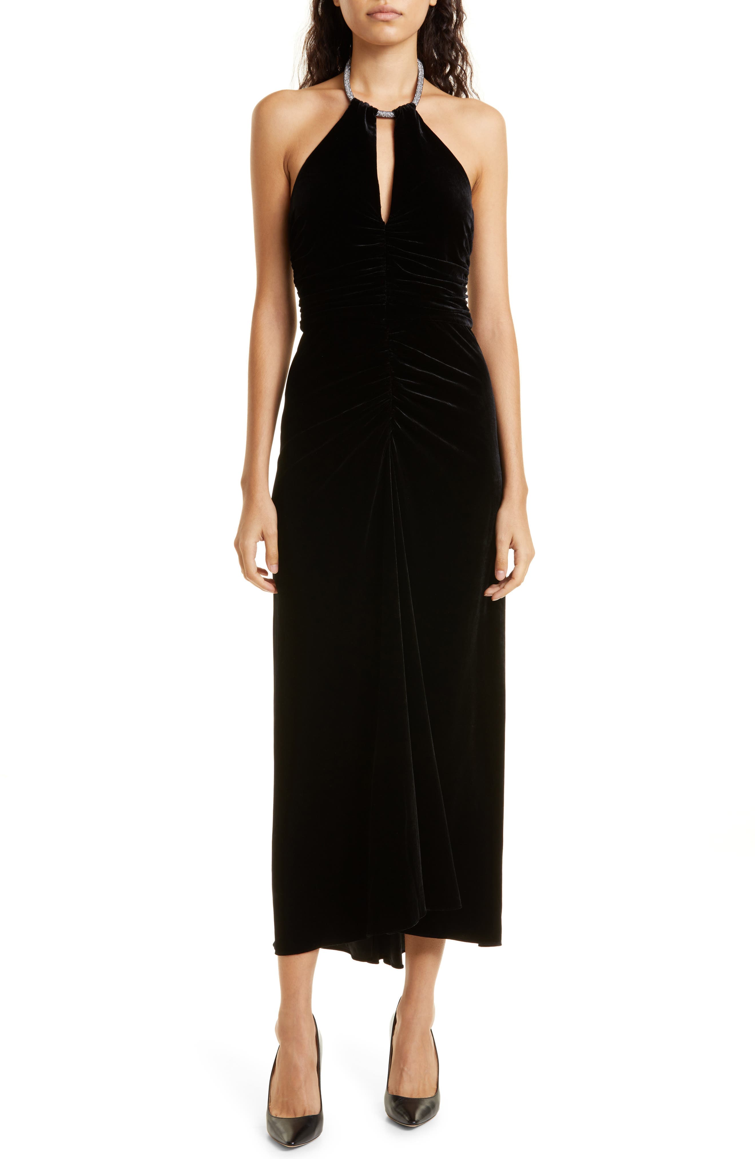 Josette Beaded Halter Neck Velvet Dress - image 1