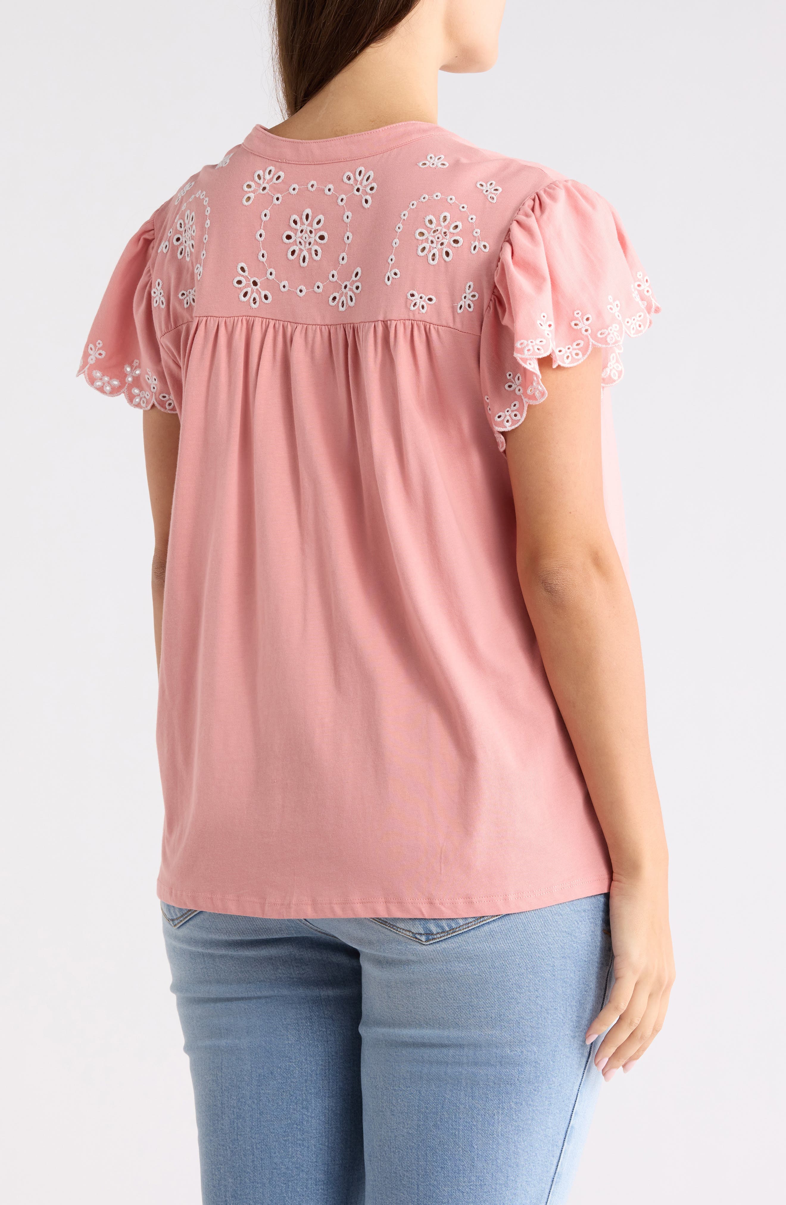 Eyelet Embroidery Flutter Sleeve Top - image 4