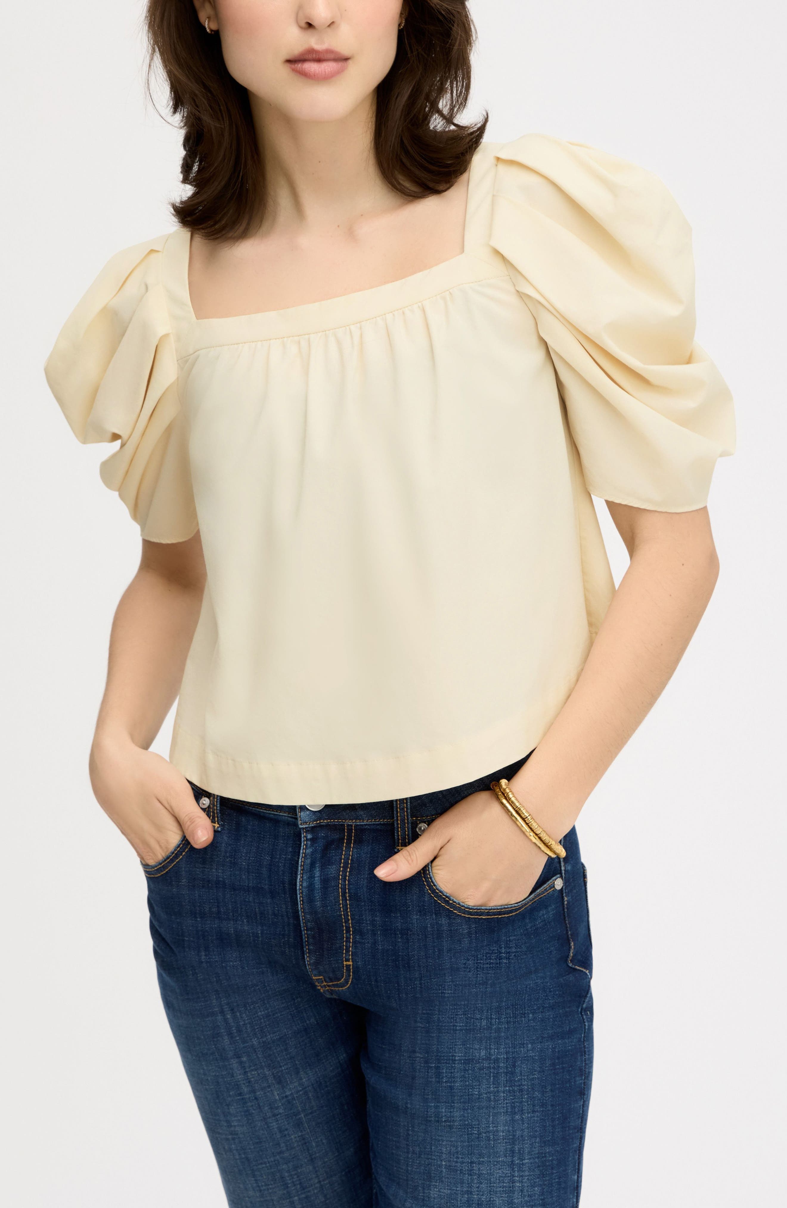 Puff Sleeve Square Neck Top - image 1