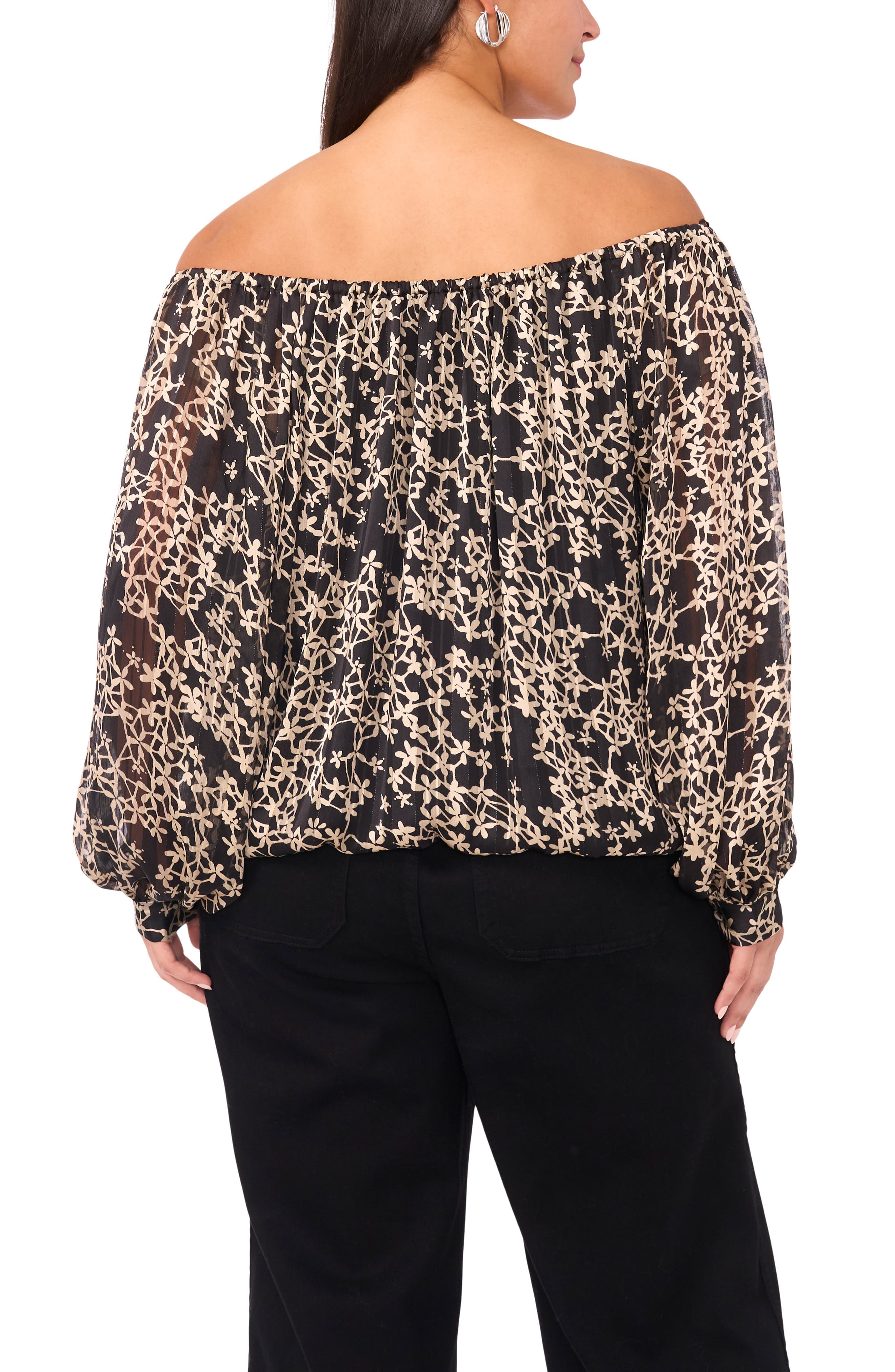 Floral Metallic Print Off the Shoulder Top - image 2