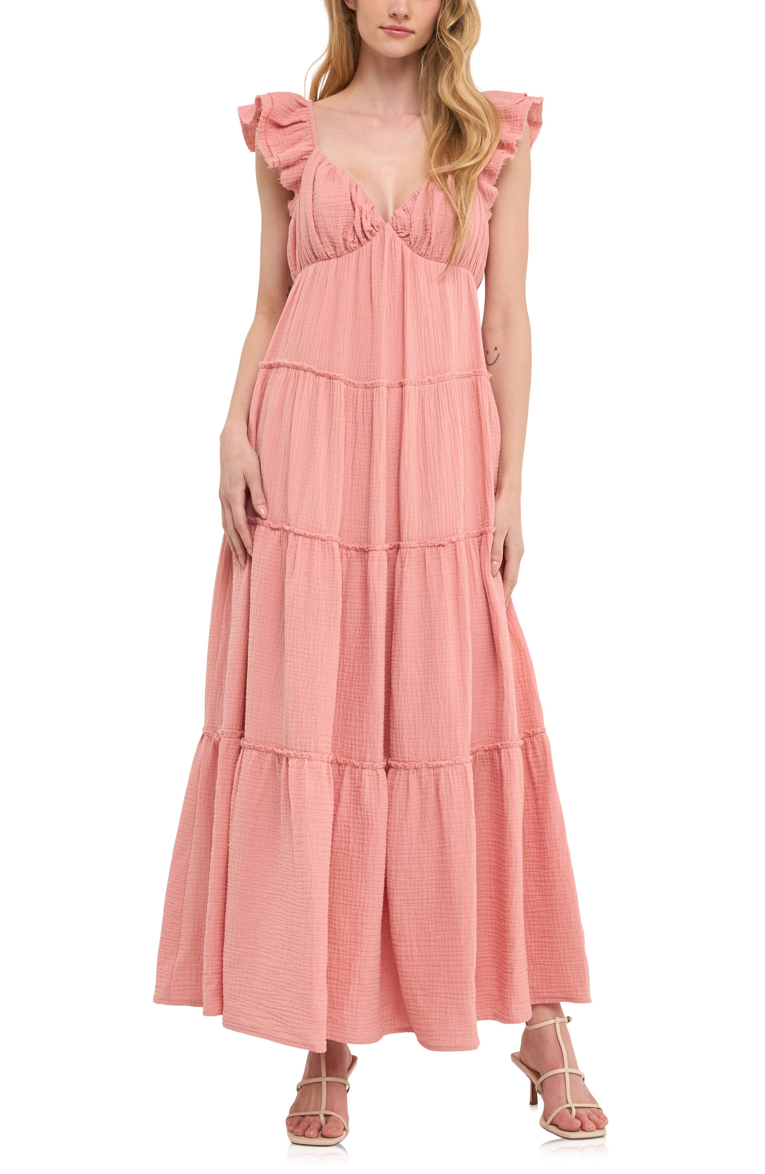 Sweetheart Neck Cotton Gauze Tiered Maxi Dress - image 1