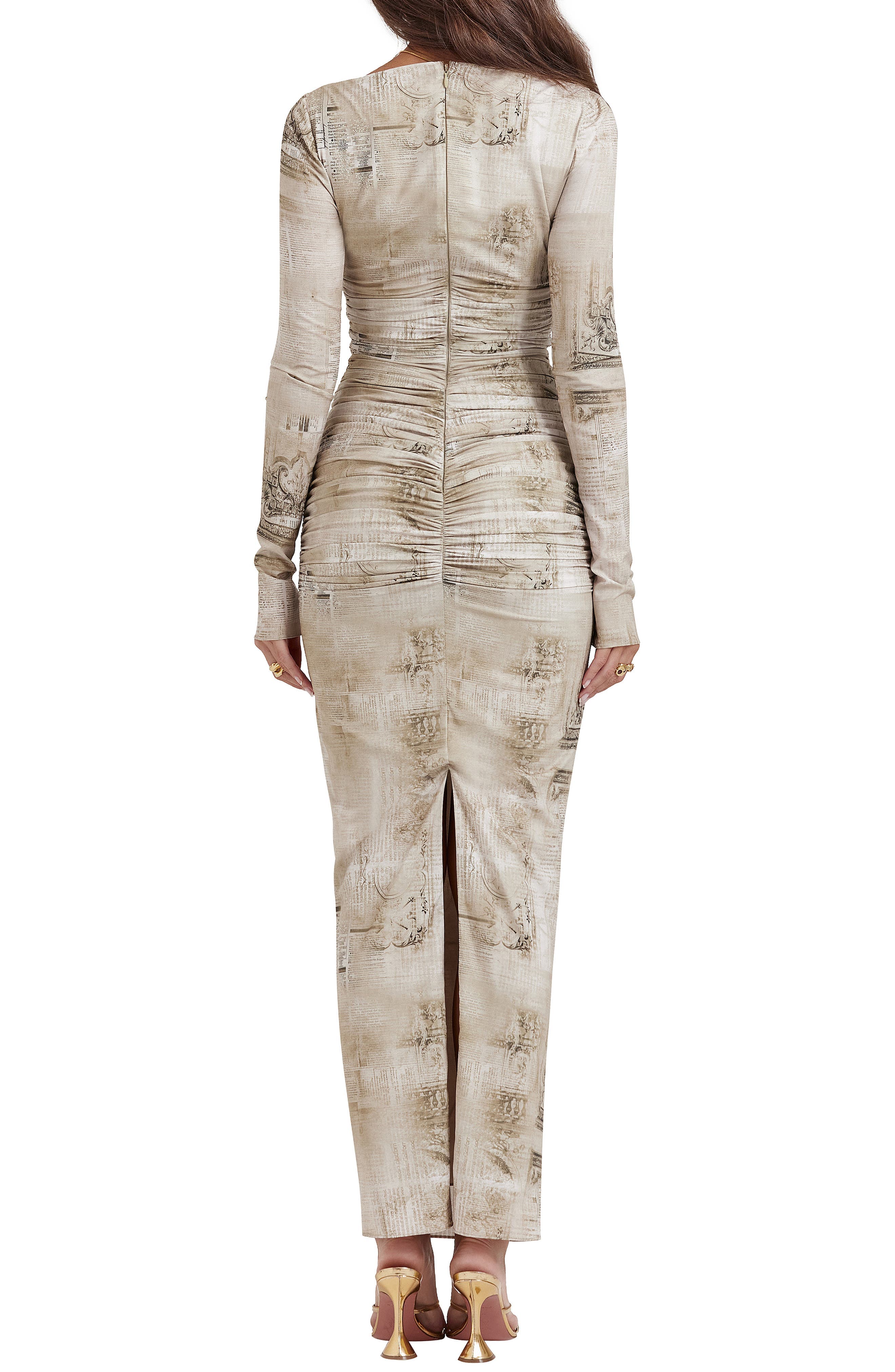 Lanetta Ruched Bateau Neck Long Sleeve Georgette Dress - image 2
