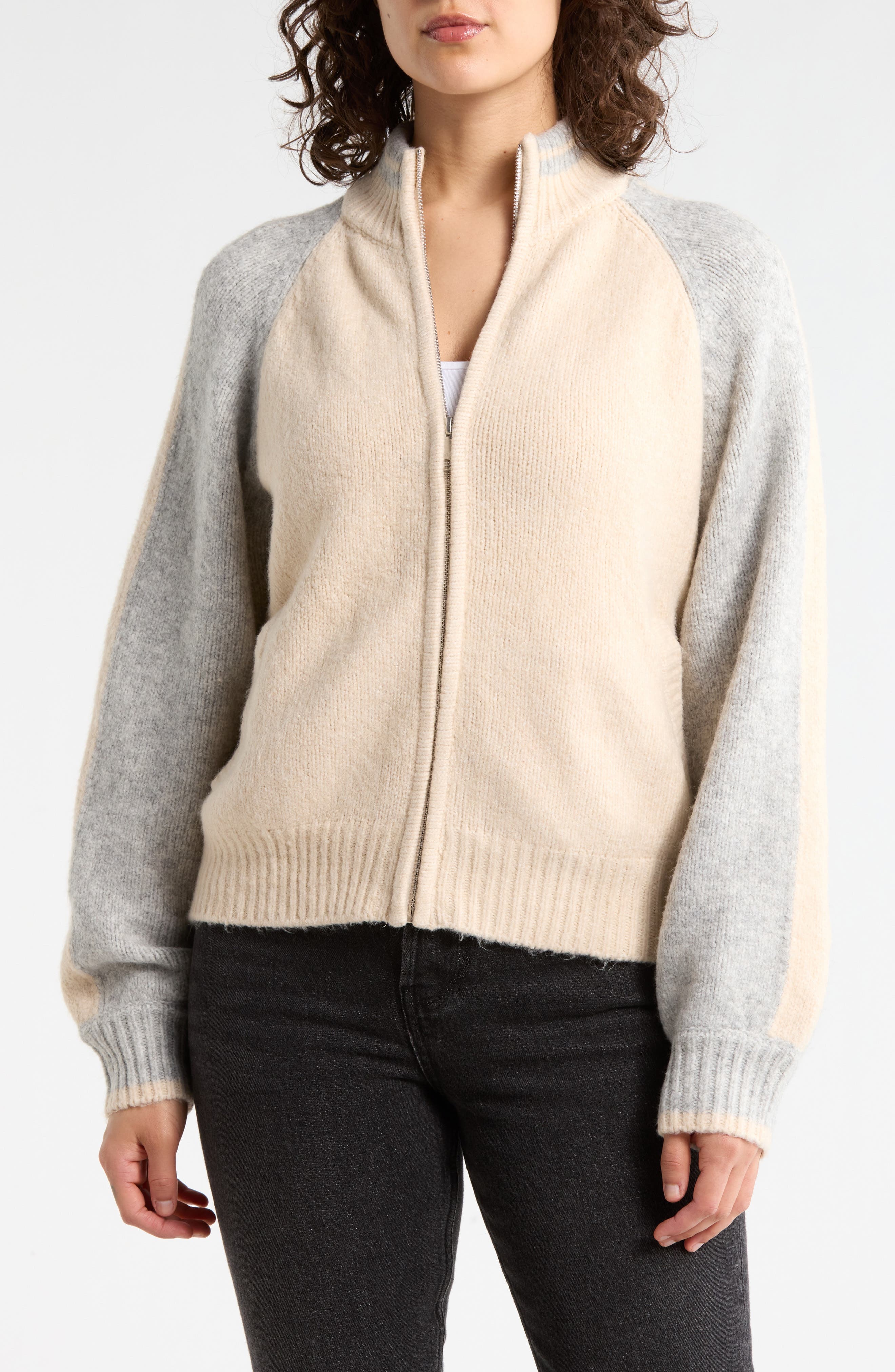 Nolan Colorblock Zip Sweater Bomber Jacket - image 1