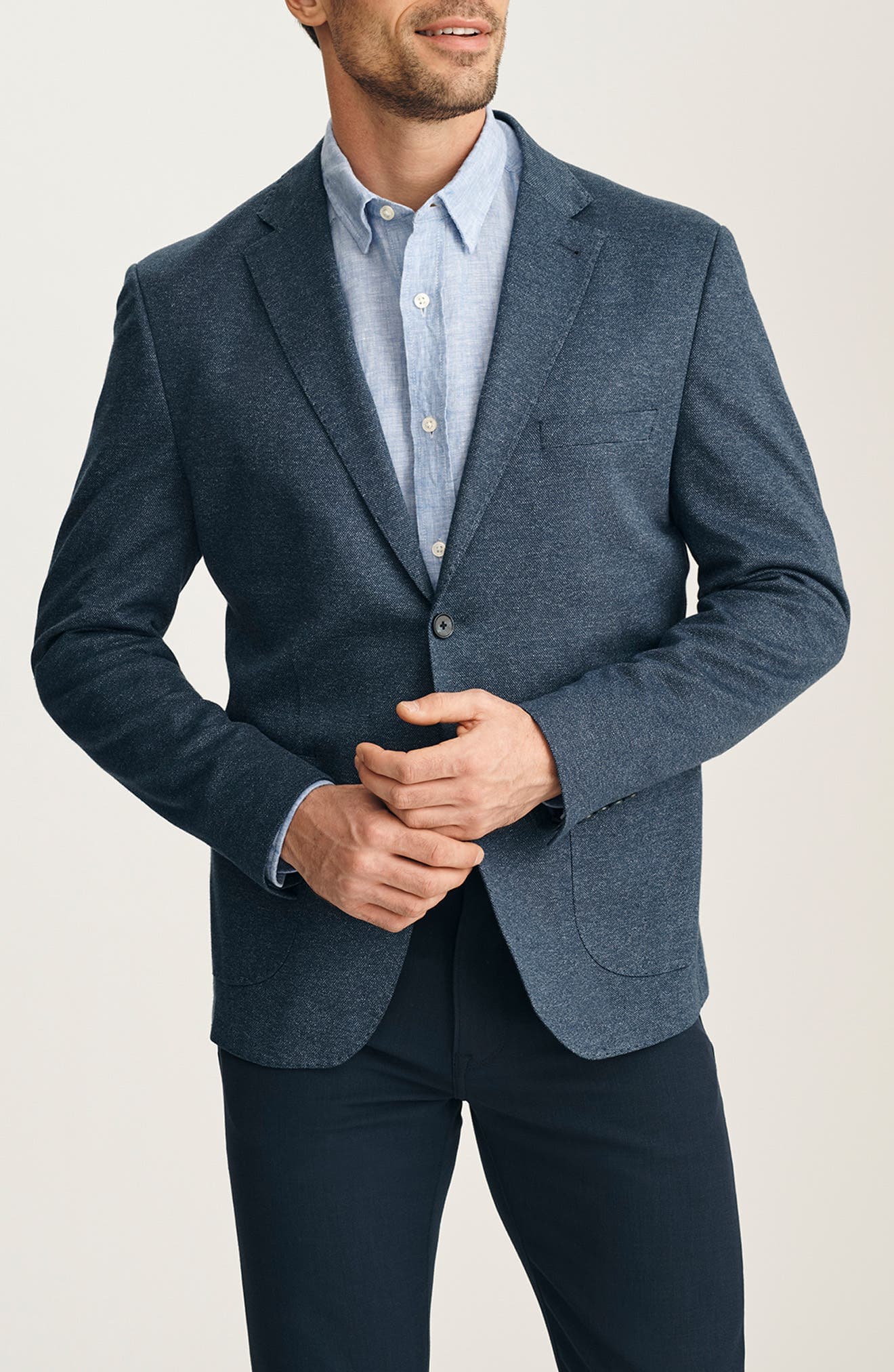 Matteo Slim Fit Navy Melange Cotton & Linen Pique Sport Coat - image 1