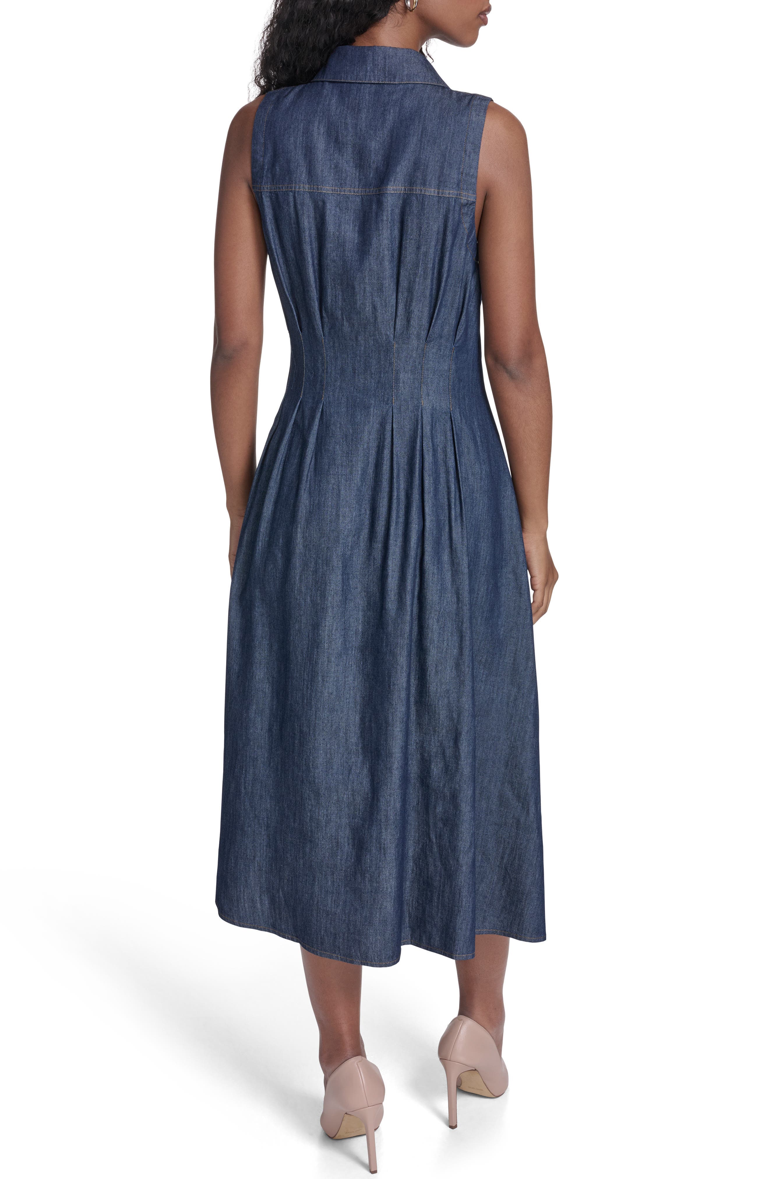 Sleeveless Cotton Blend Chambray Shirtdress - image 2