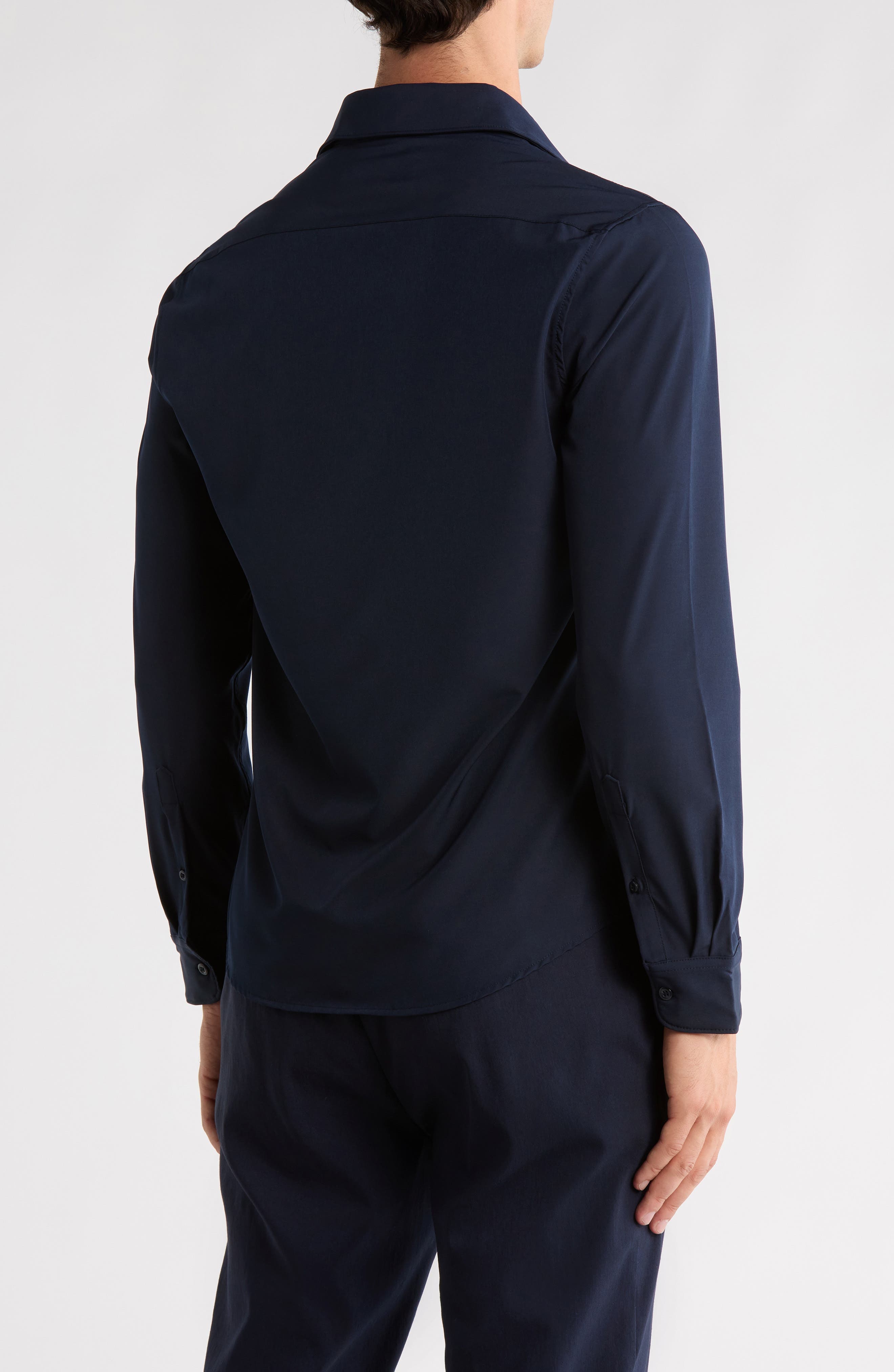Solid Navy Performance Button-Up Shirt - image 2