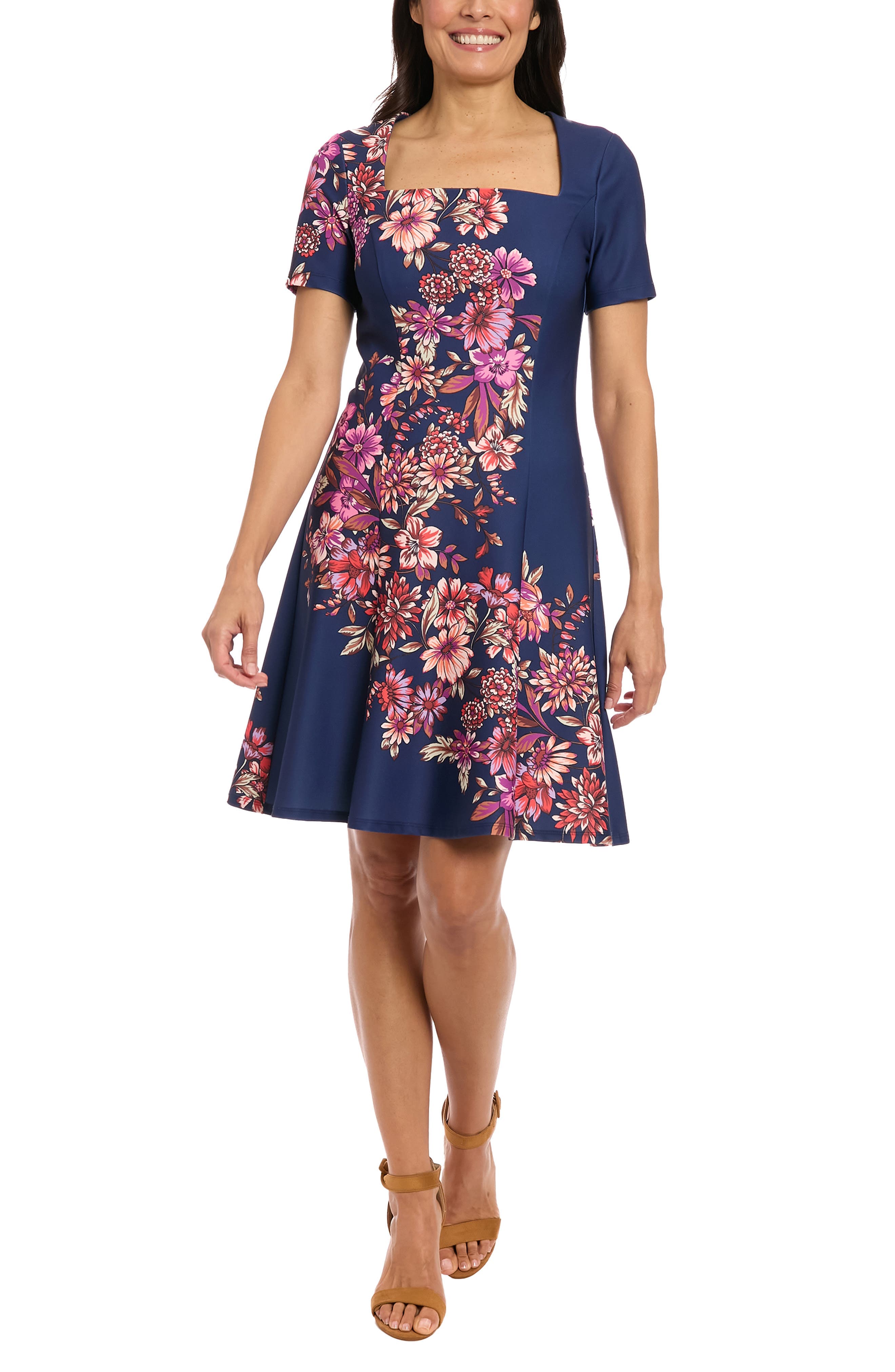 Square Neck Fit & Flare Scuba Dress - image 1