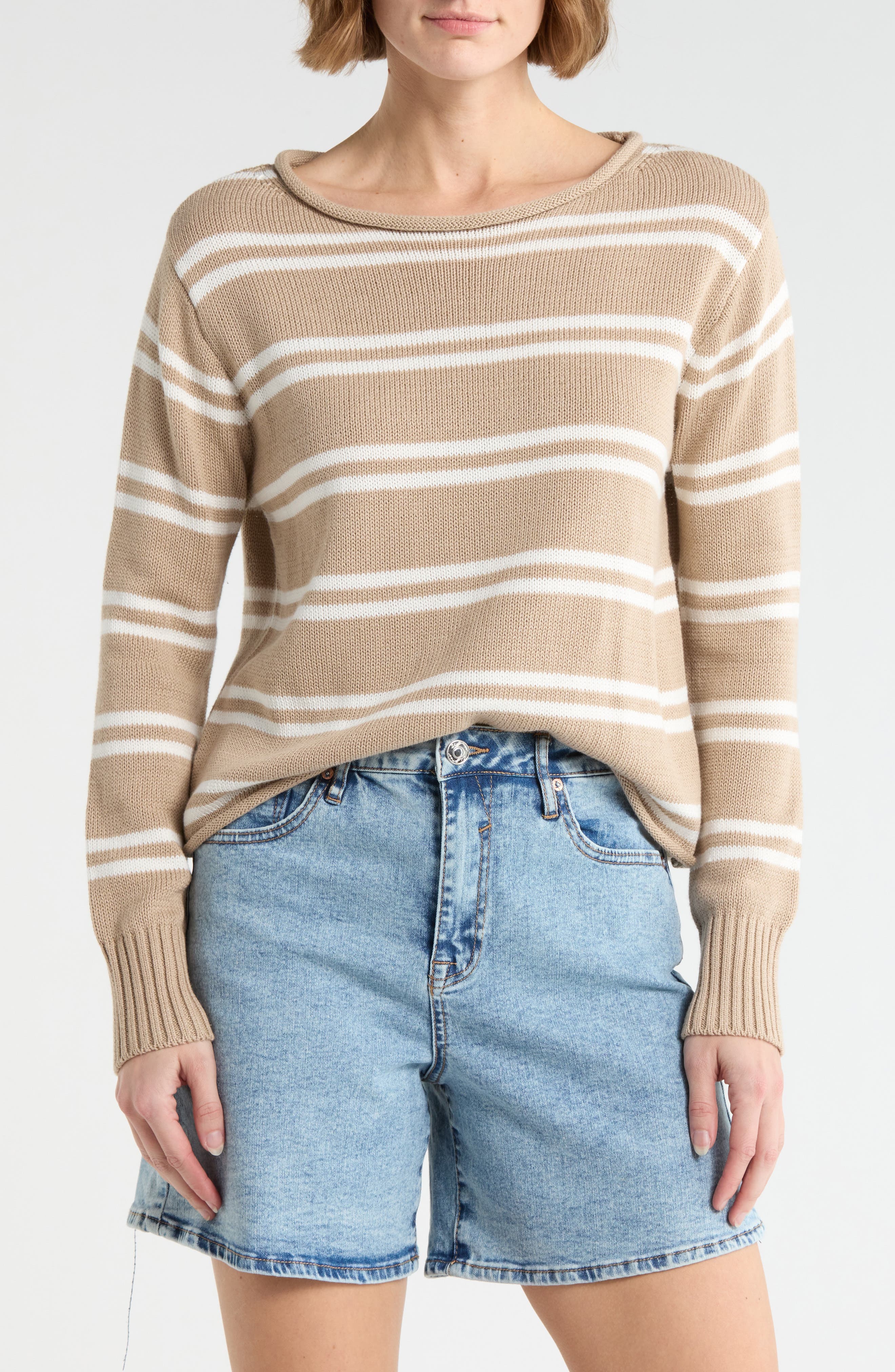 Stripe Boat Neck Crop Sweater - image 1