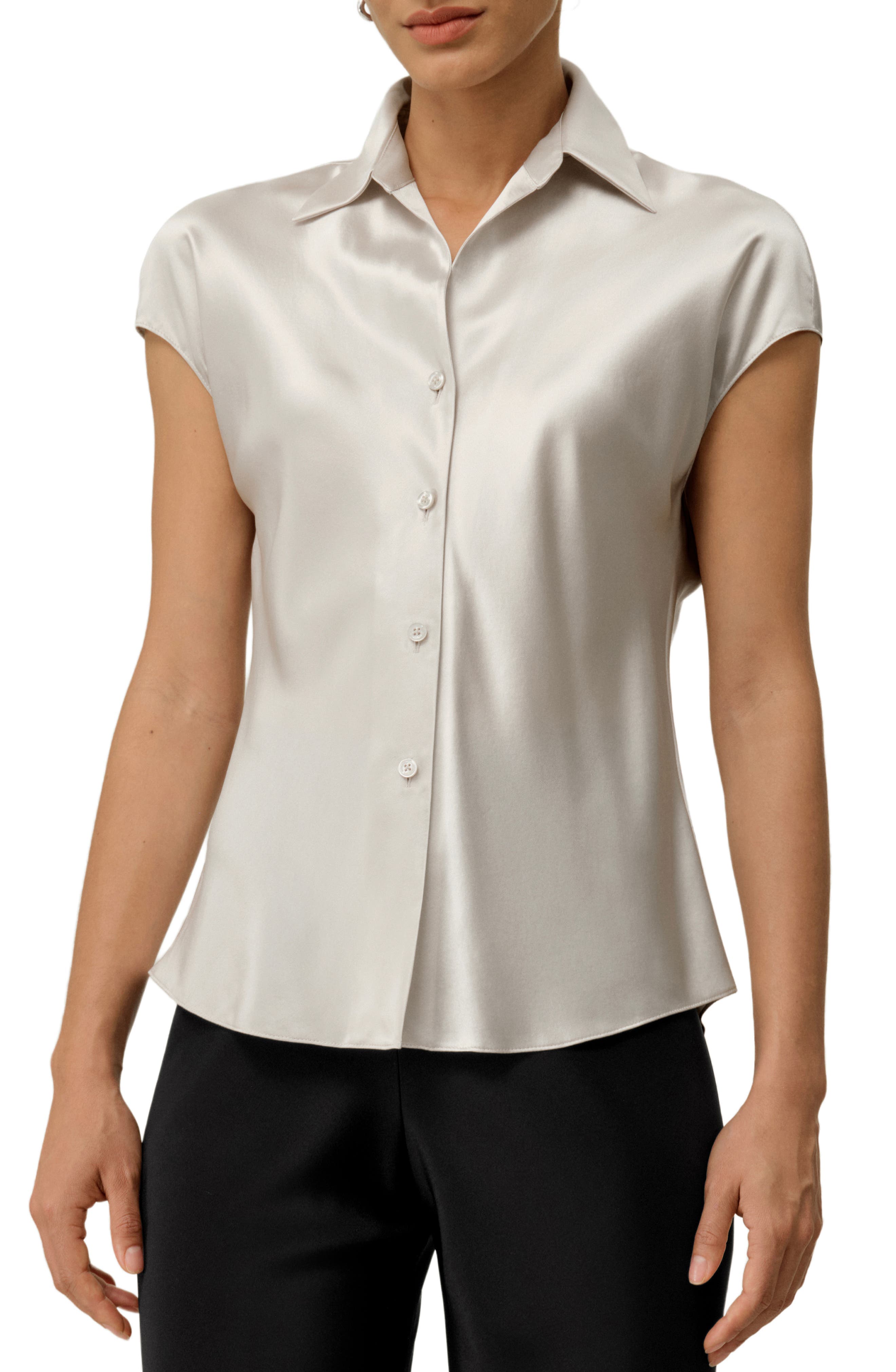 Bias Cut Cap-Sleeve Silk Shirt - image 3