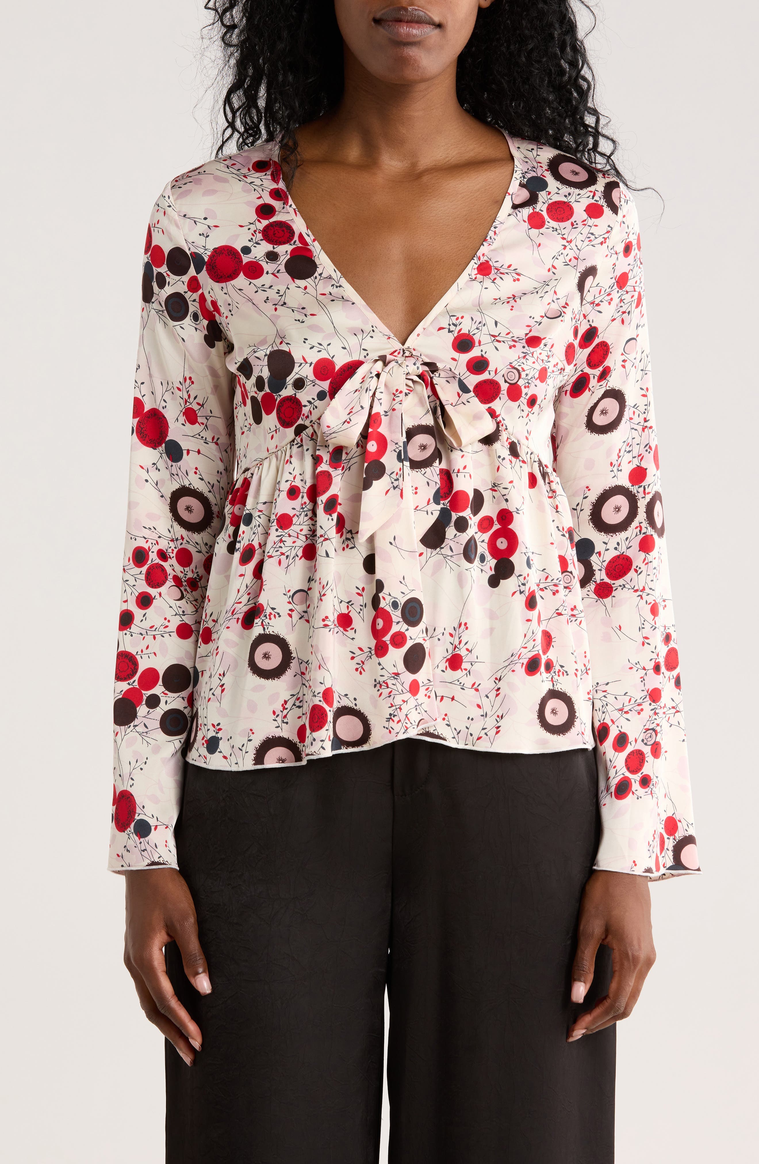V-Neck Bell Sleeve Print Top - image 3