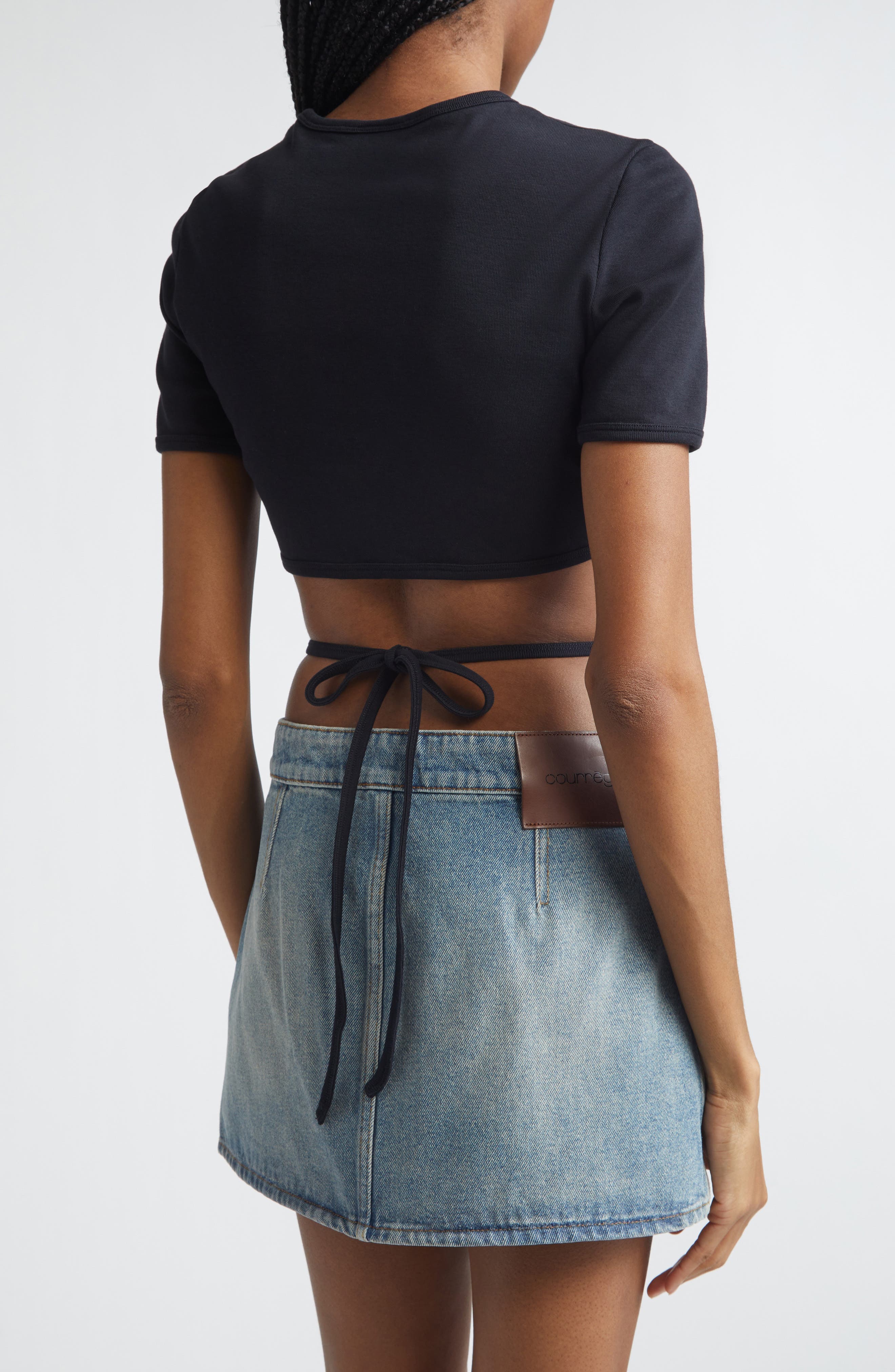Ribbon Cutout Crop Rib T-Shirt - image 2