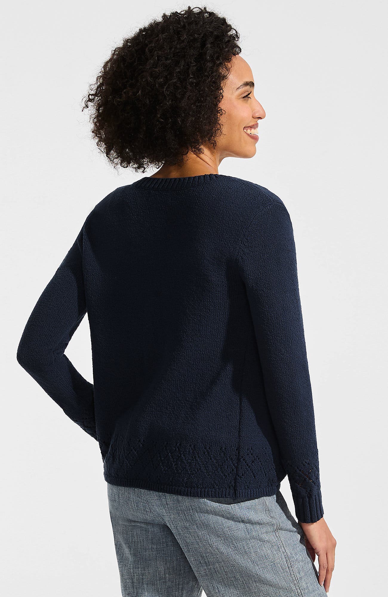 Pointelle Crew Neck Cardigan Sweater - image 4