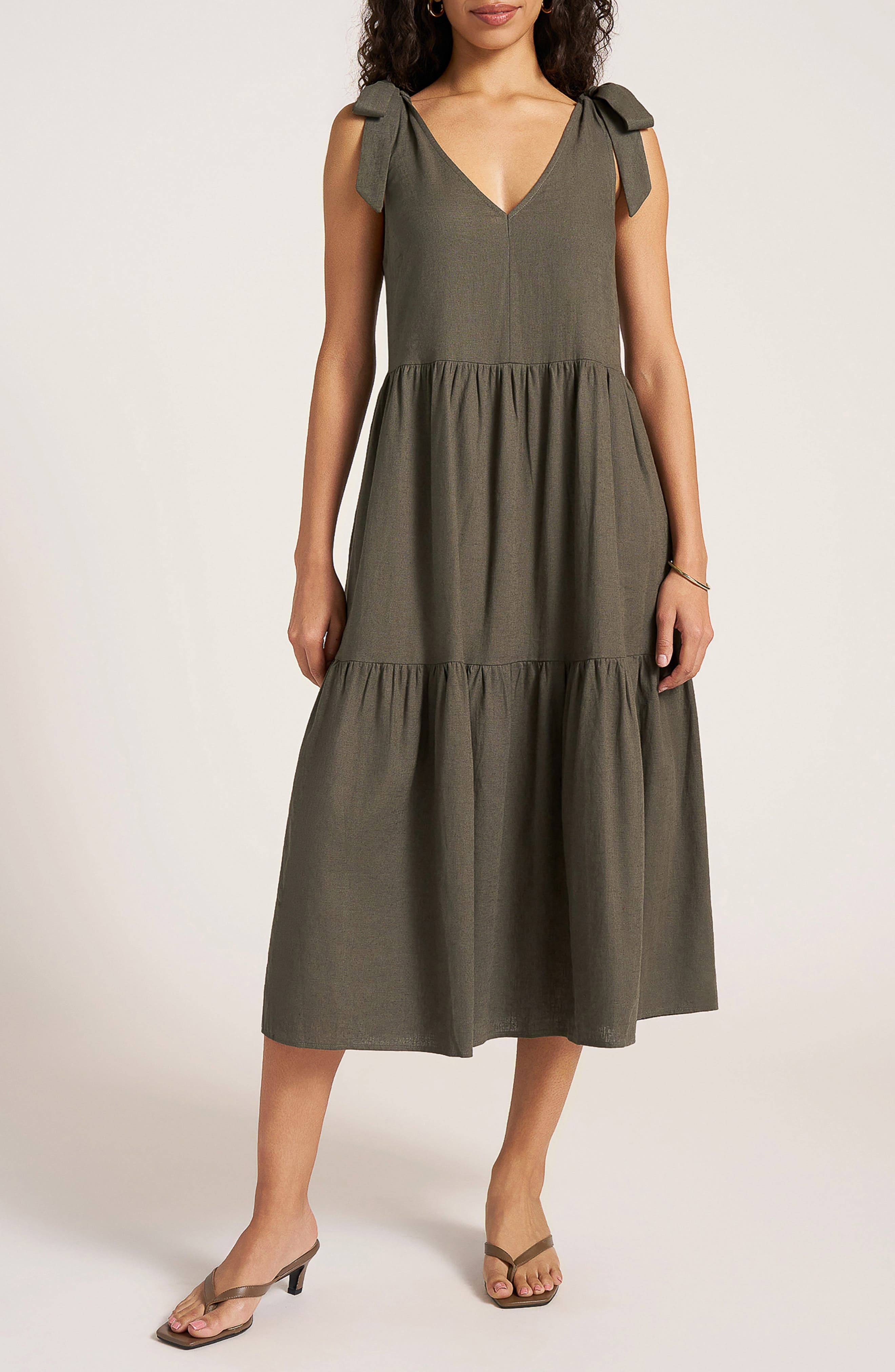 Louisa Shoulder Tie Linen Blend Sundress - image 1