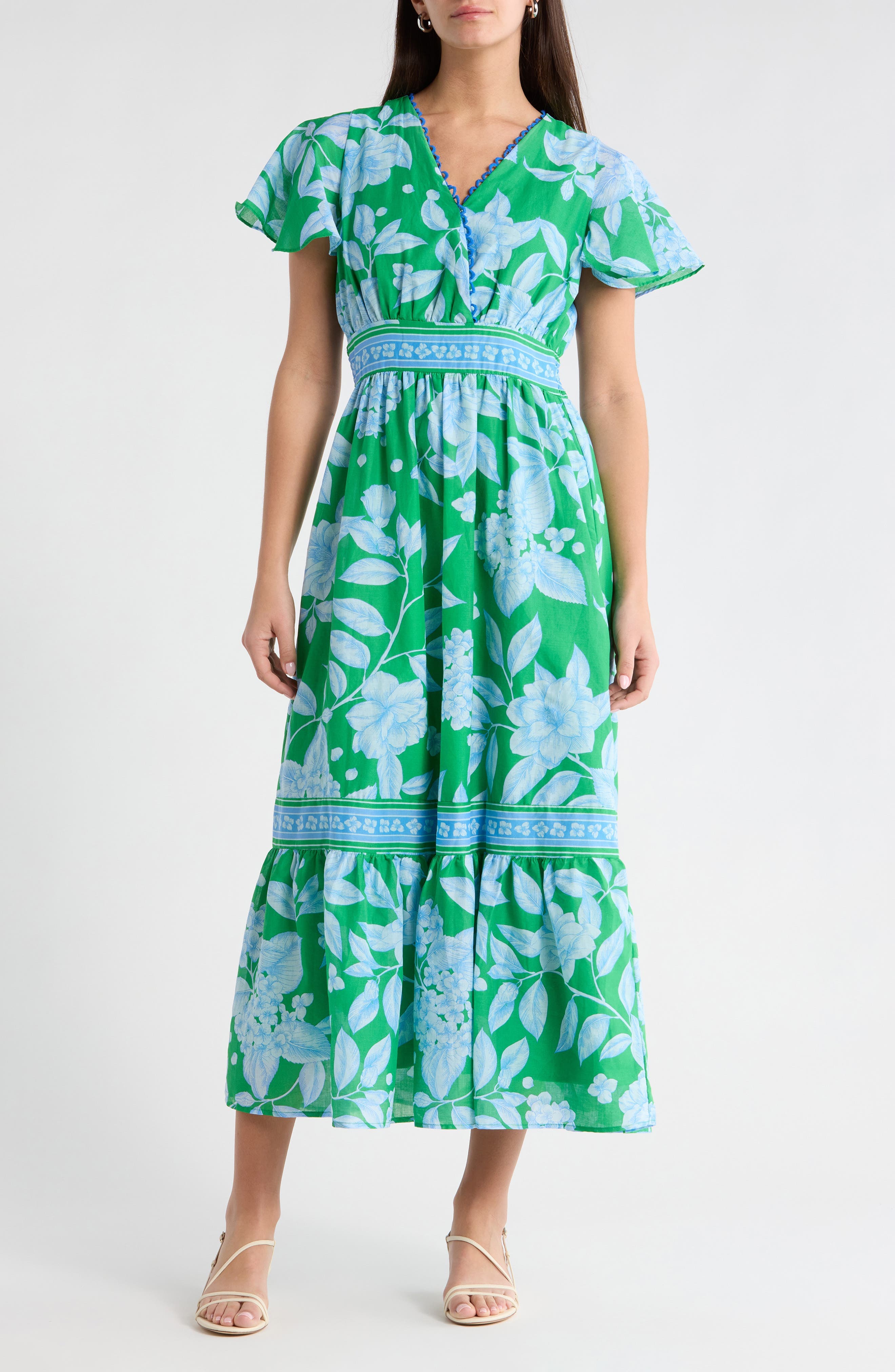 Verben Floral Print Surplice Neck Dress - image 1