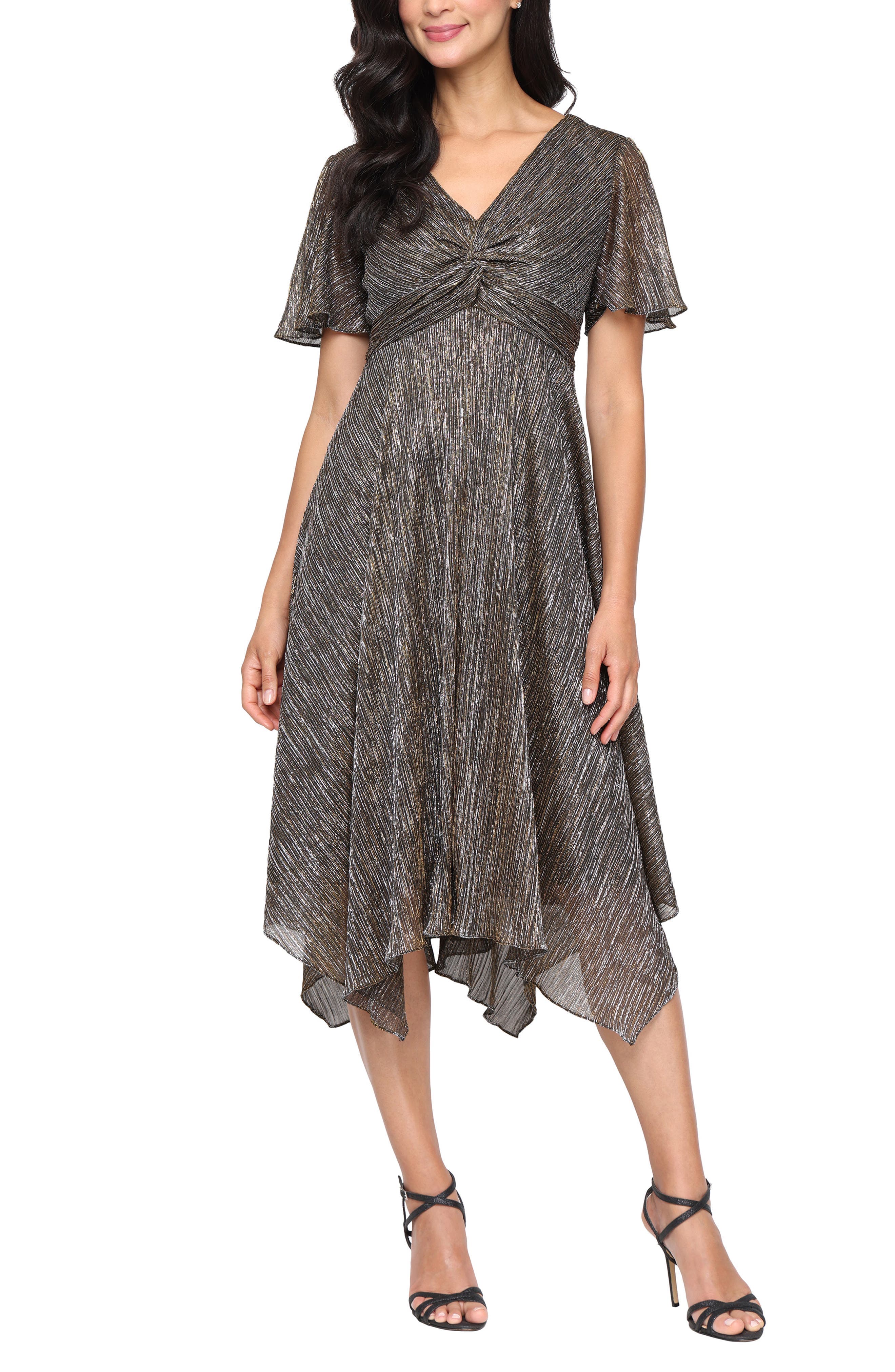 Knot Front Metallic Midi Cocktail Dress - image 1